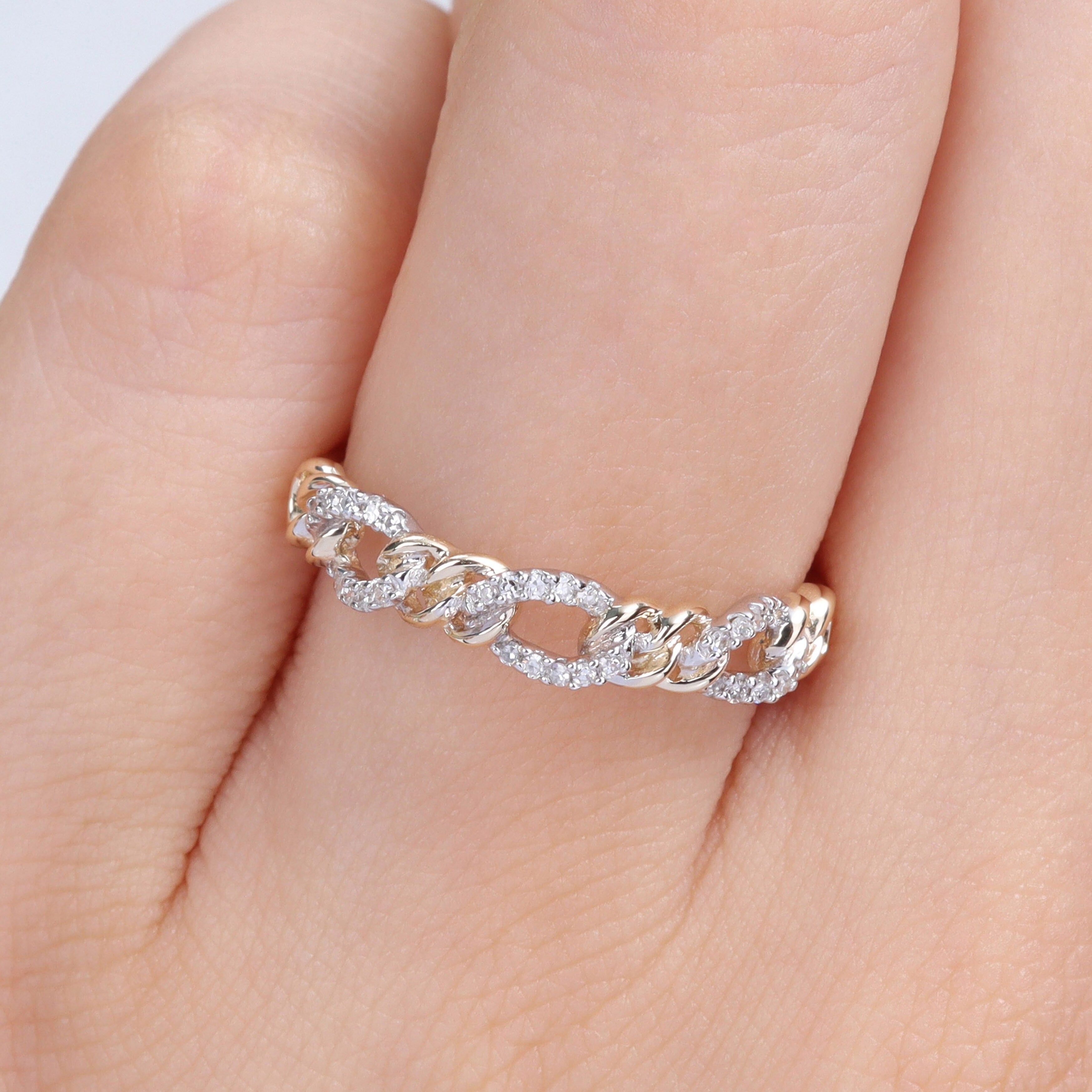 Miadora 1/10ct TDW Diamond Stackable Curb Link Ring in 14k Yellow Gold