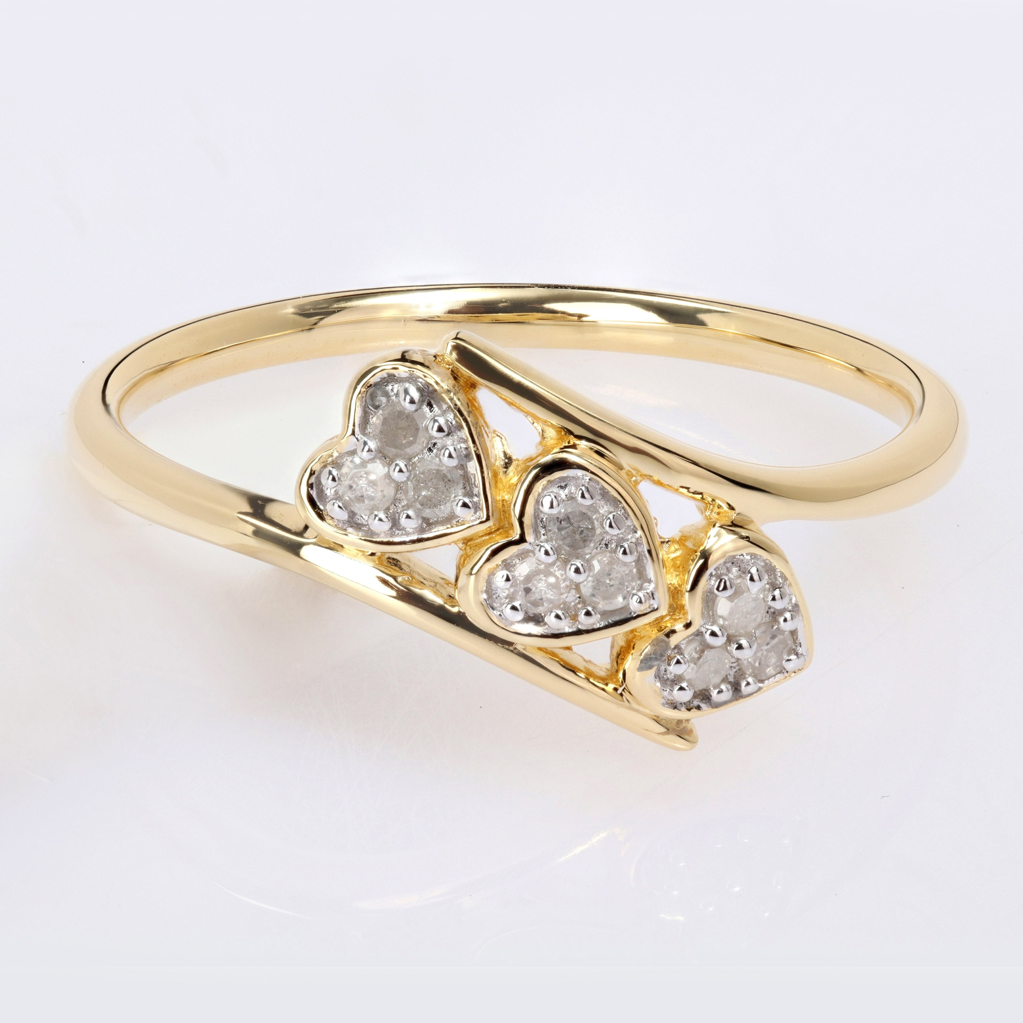 Miadora 1/10ct TDW Diamond Triple Heart Promise Ring in Yellow Plated Sterling Silver