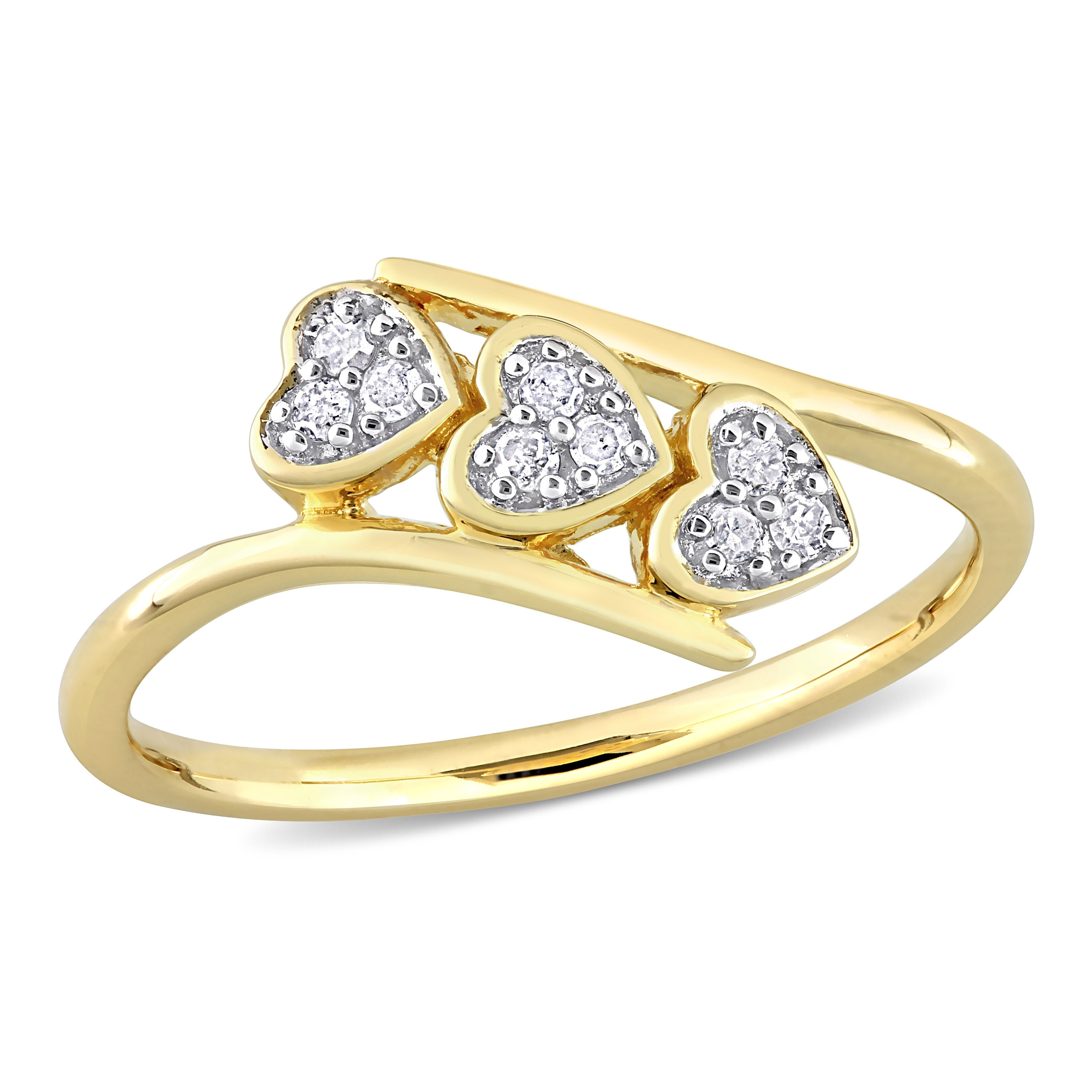 Miadora 1/10ct TDW Diamond Triple Heart Promise Ring in Yellow Plated Sterling Silver