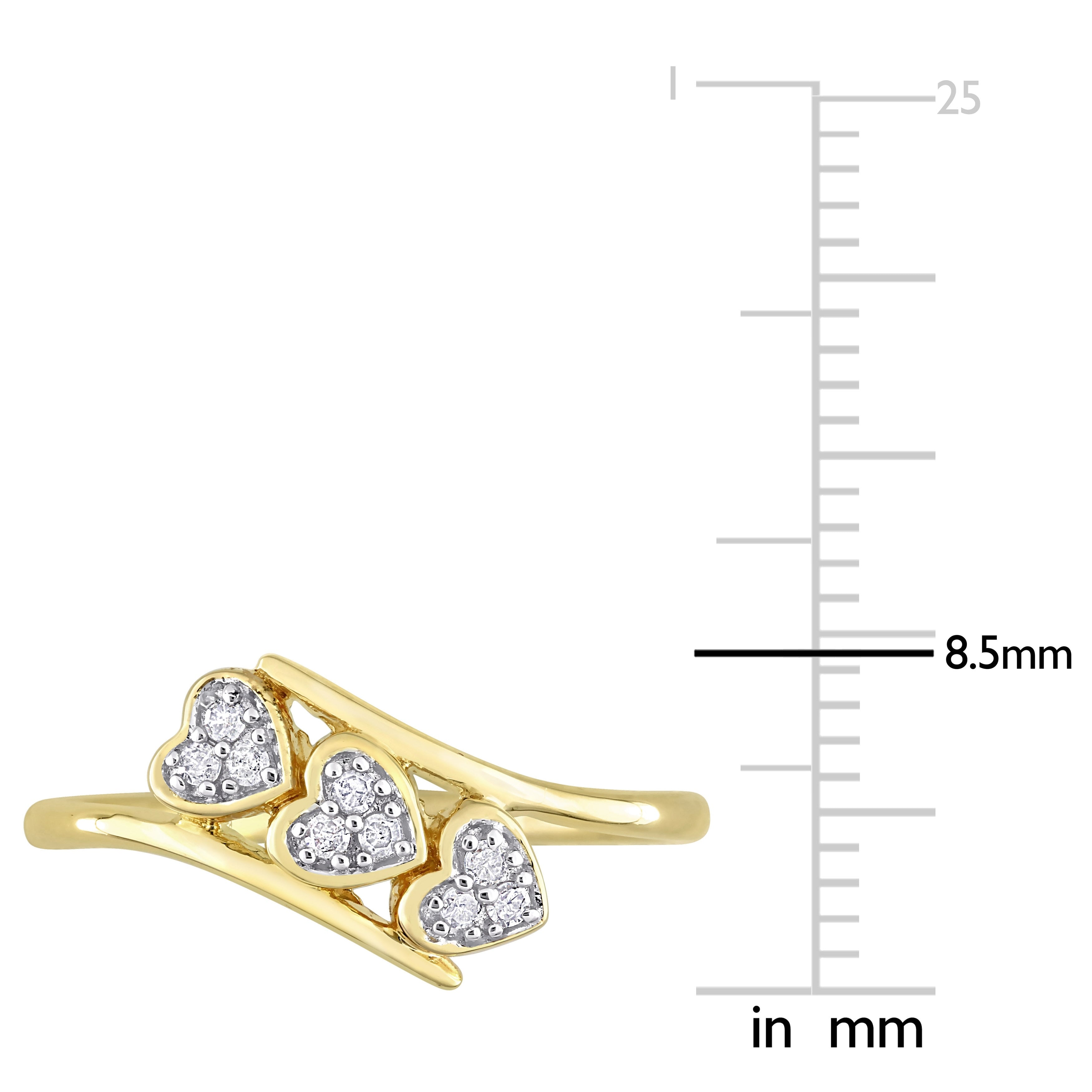 Miadora 1/10ct TDW Diamond Triple Heart Promise Ring in Yellow Plated Sterling Silver