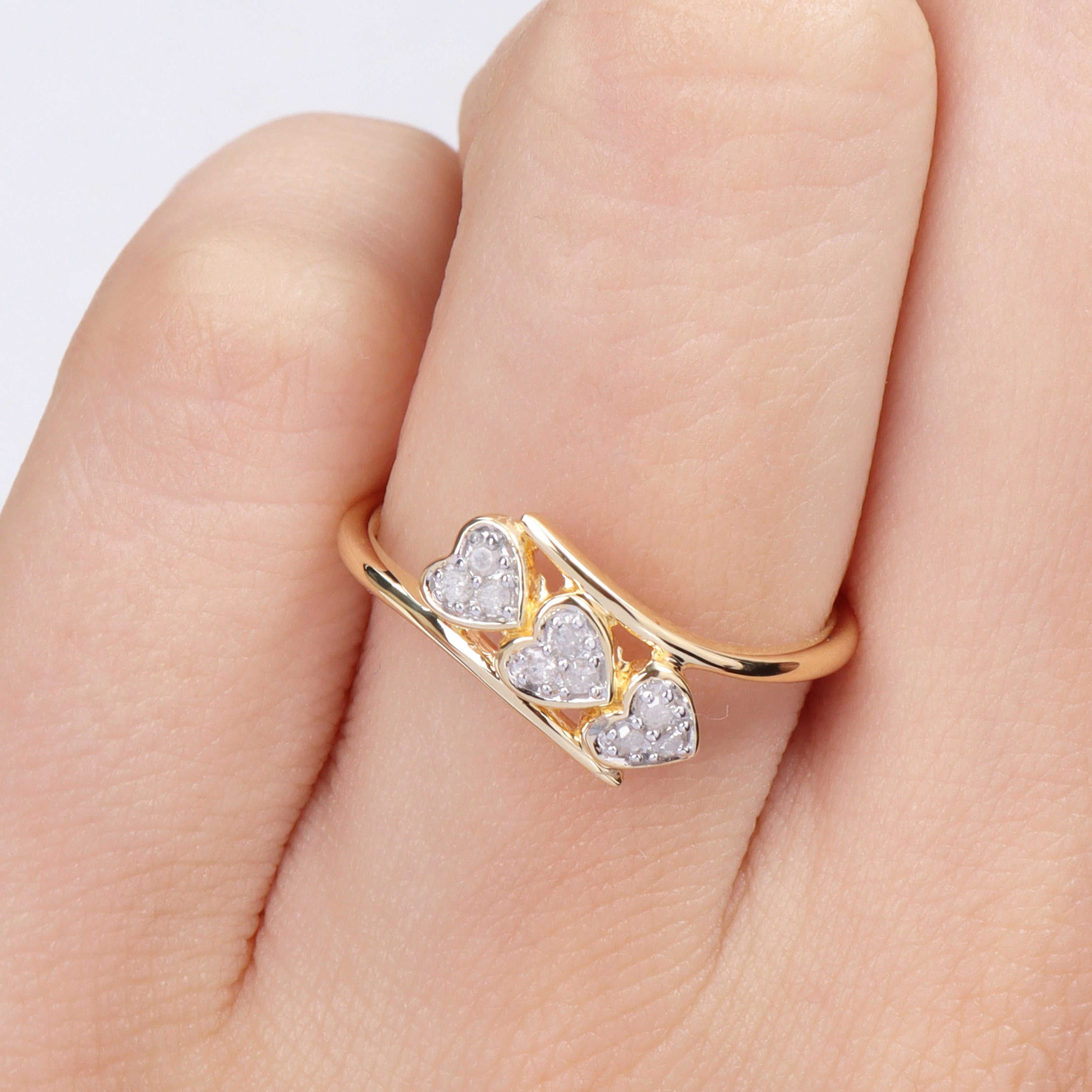 Miadora 1/10ct TDW Diamond Triple Heart Promise Ring in Yellow Plated Sterling Silver