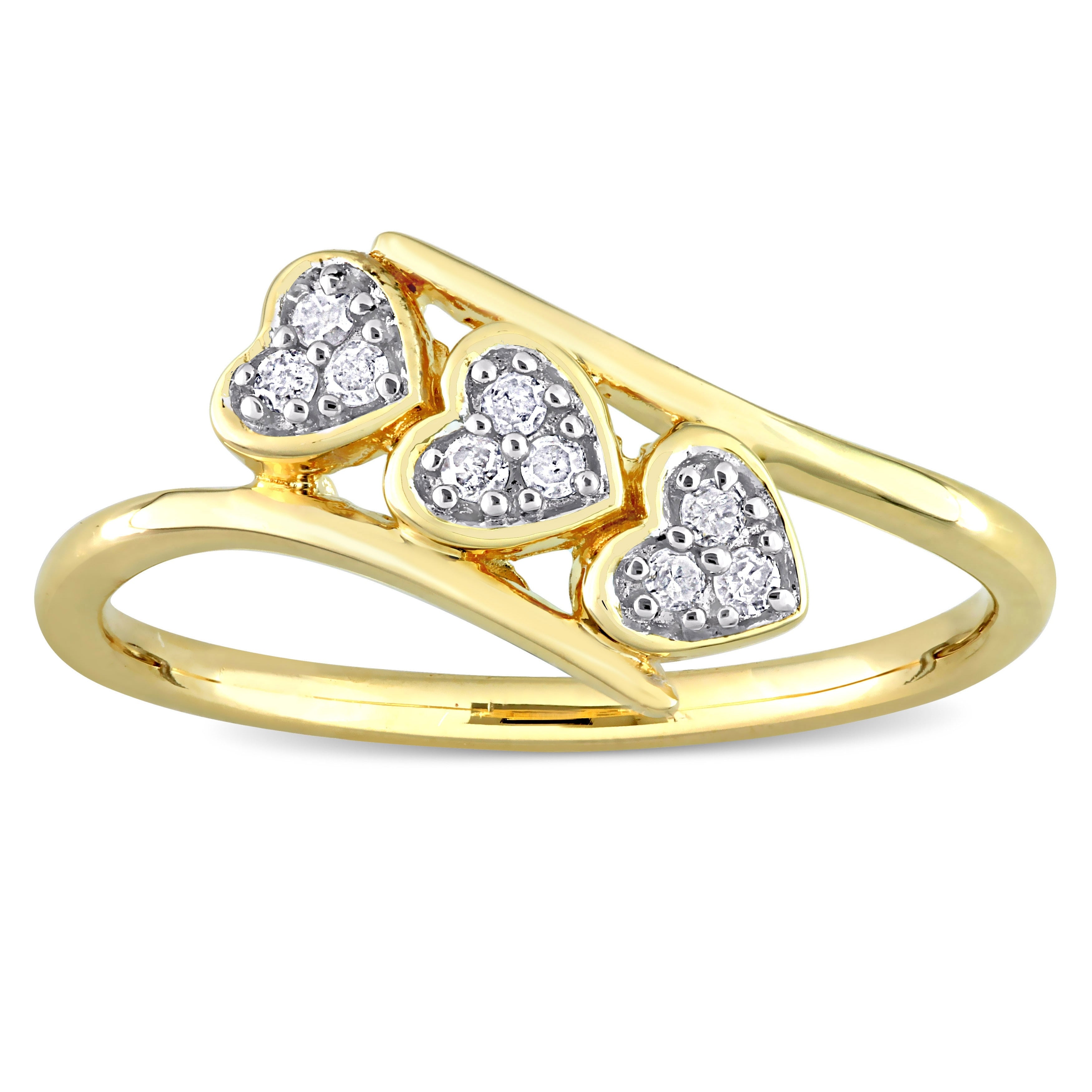 Miadora 1/10ct TDW Diamond Triple Heart Promise Ring in Yellow Plated Sterling Silver