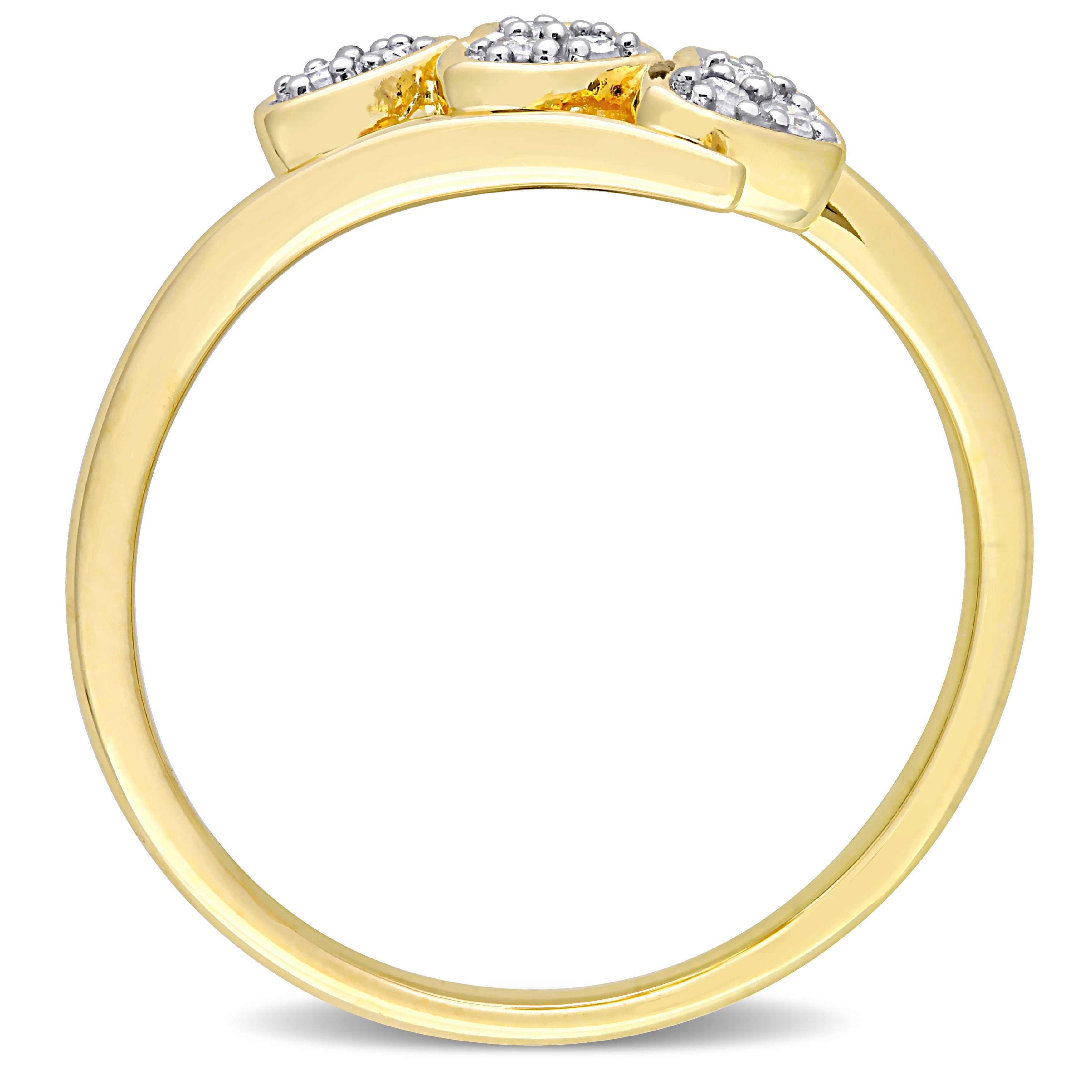 Miadora 1/10ct TDW Diamond Triple Heart Promise Ring in Yellow Plated Sterling Silver