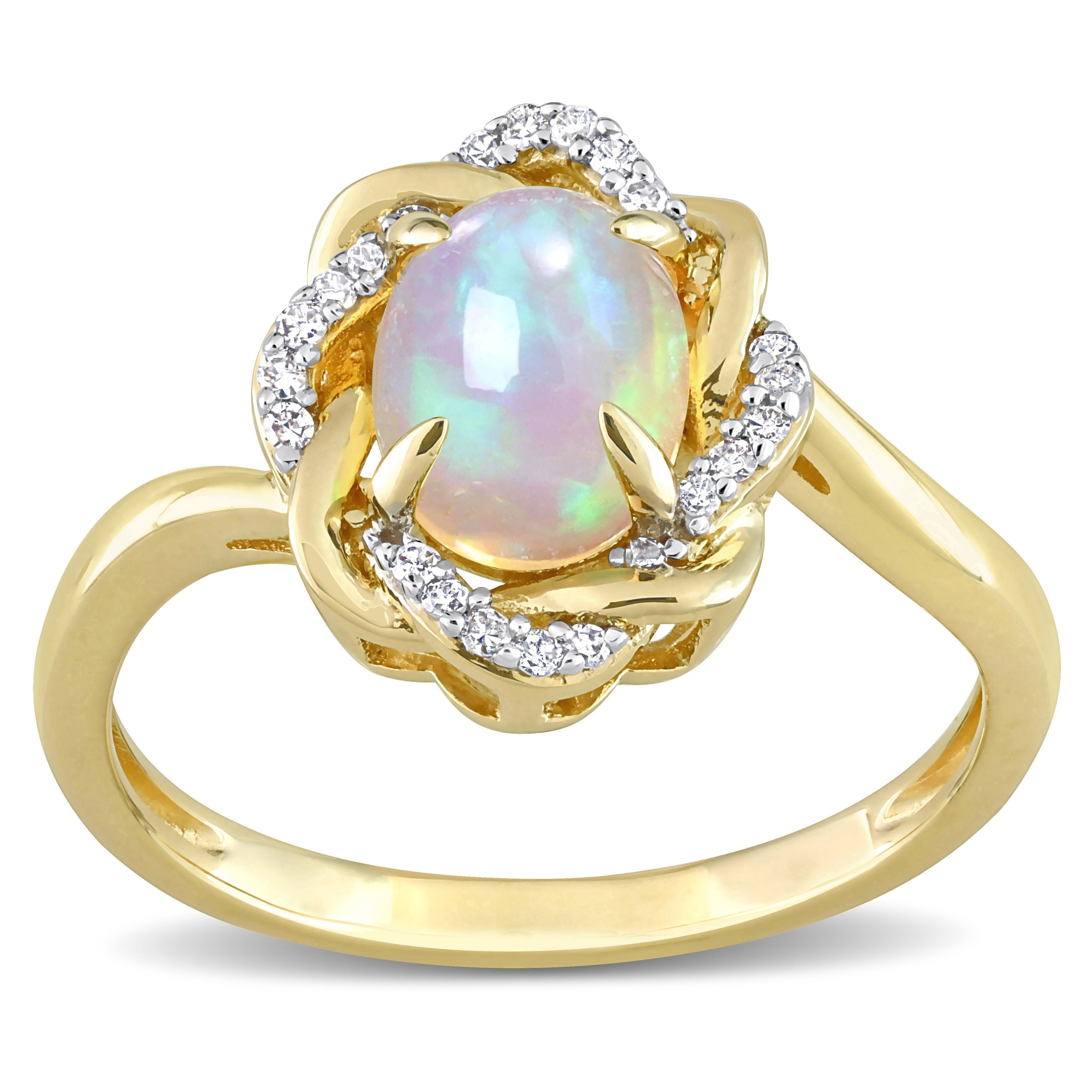 Miadora 1/10ct TDW Diamond and Ethiopian Opal-Blue Fashion Ring 10K Yellow Gold