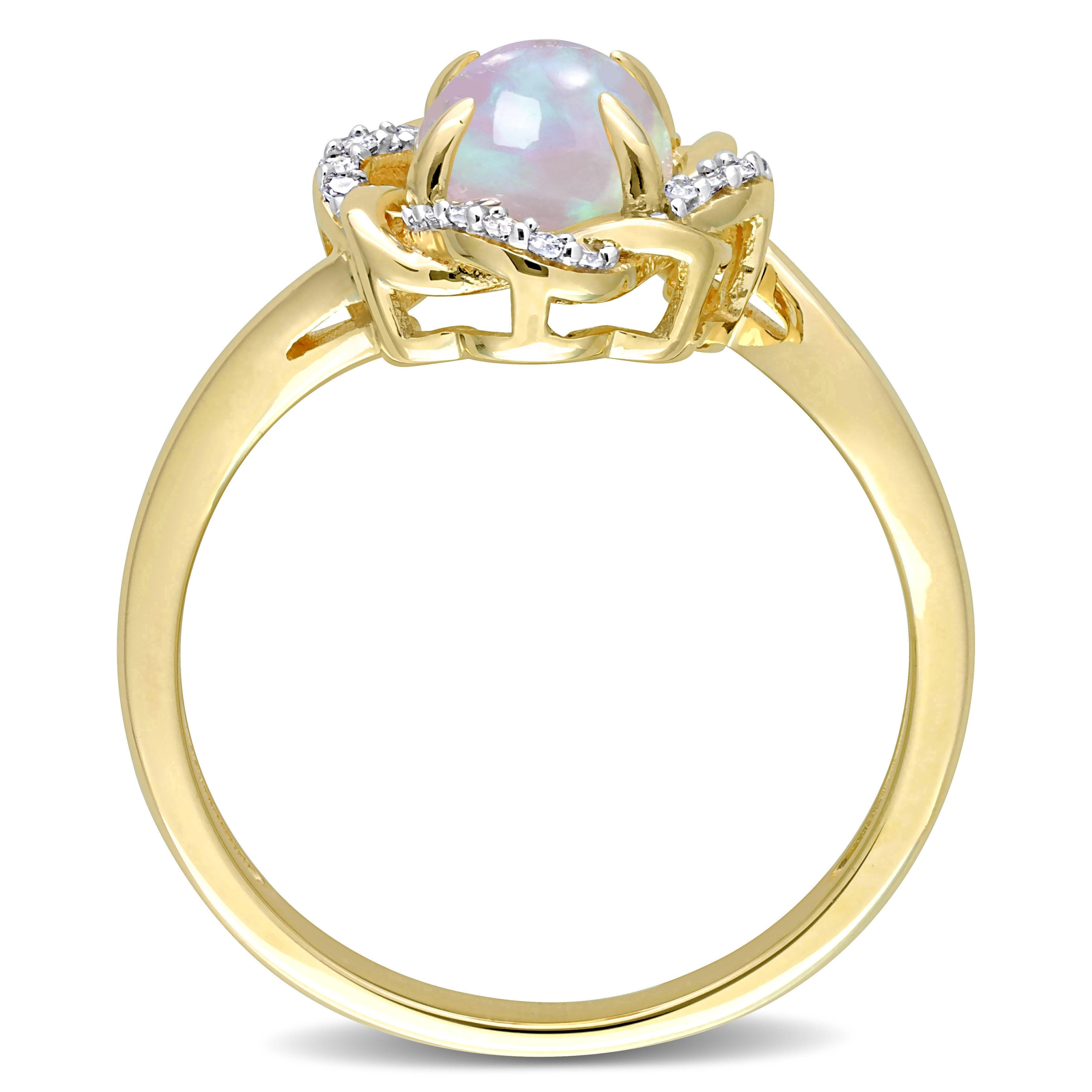 Miadora 1/10ct TDW Diamond and Ethiopian Opal-Blue Fashion Ring 10K Yellow Gold