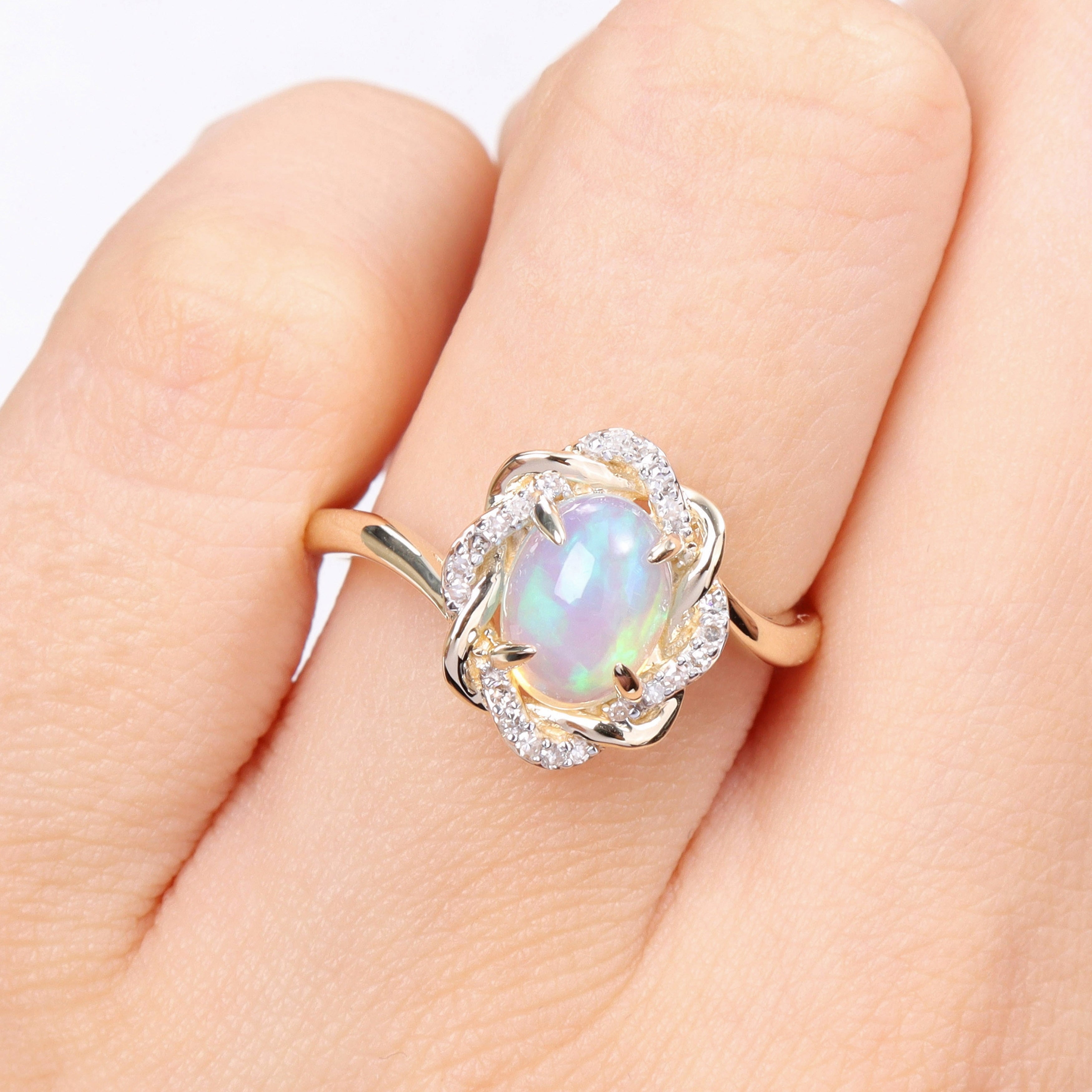 Miadora 1/10ct TDW Diamond and Ethiopian Opal-Blue Fashion Ring 10K Yellow Gold