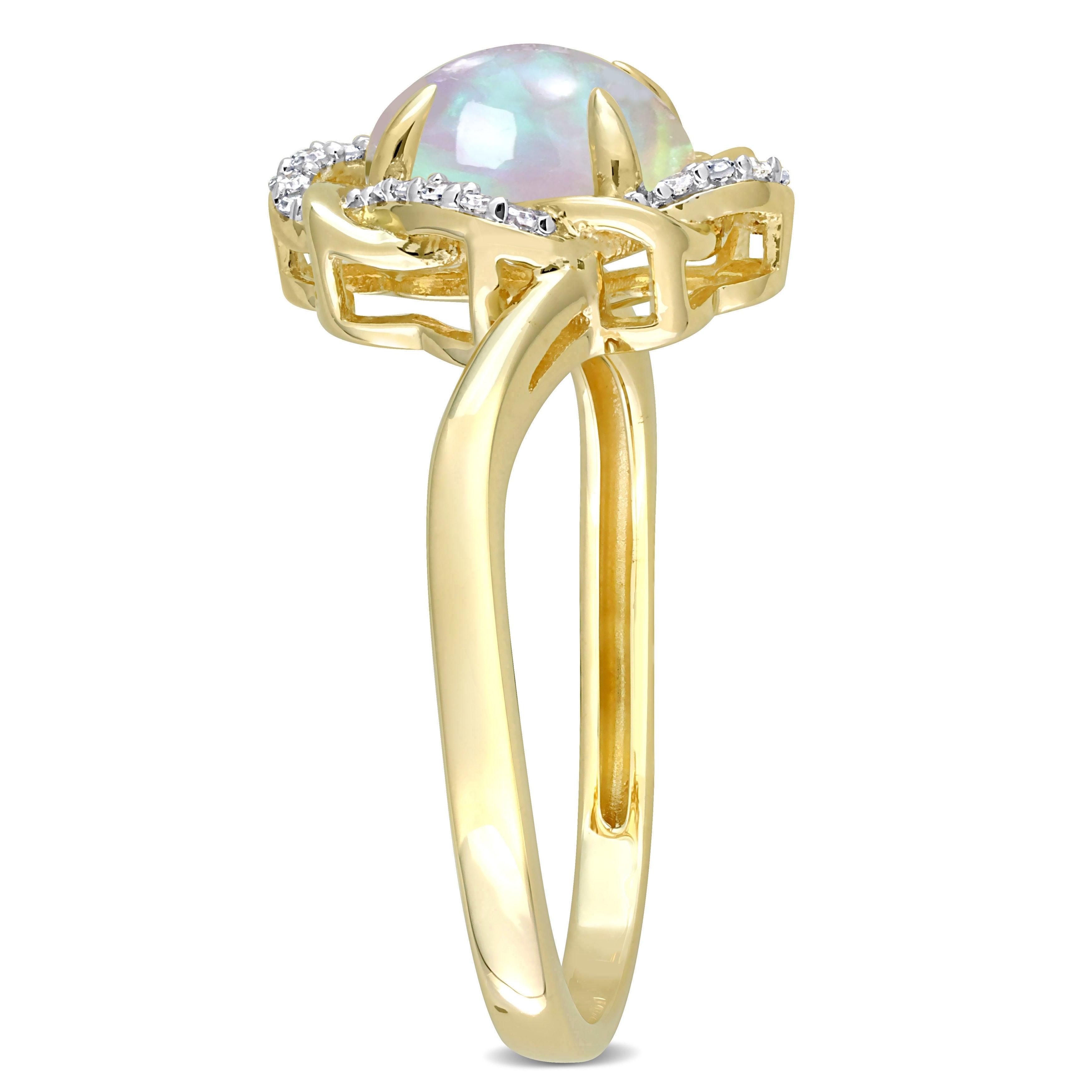 Miadora 1/10ct TDW Diamond and Ethiopian Opal-Blue Fashion Ring 10K Yellow Gold