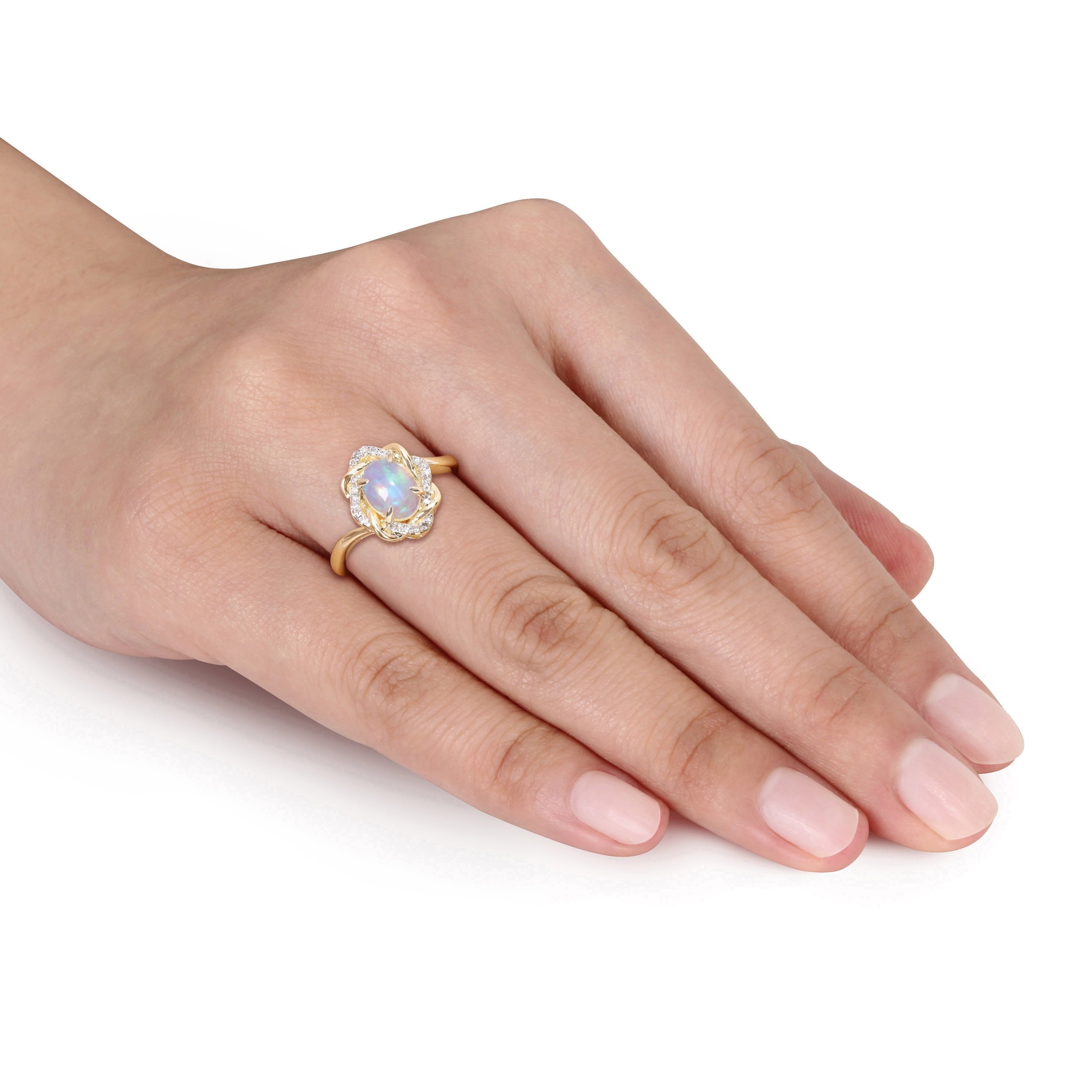 Miadora 1/10ct TDW Diamond and Ethiopian Opal-Blue Fashion Ring 10K Yellow Gold