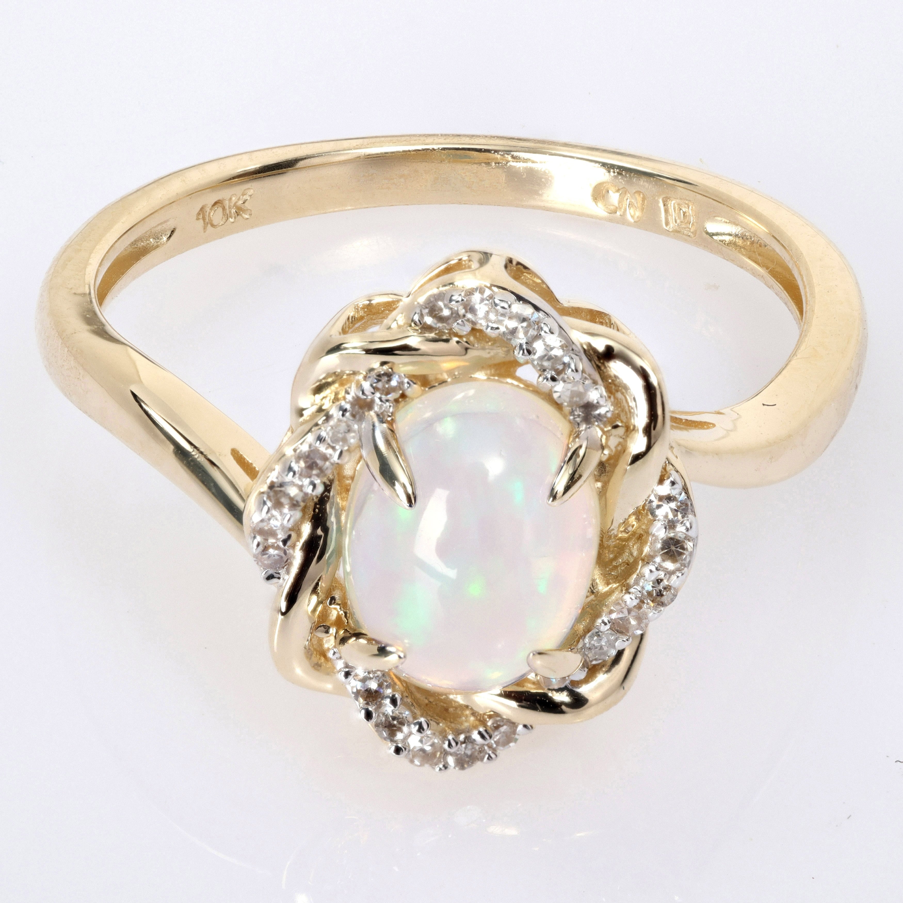 Miadora 1/10ct TDW Diamond and Ethiopian Opal-Blue Fashion Ring 10K Yellow Gold