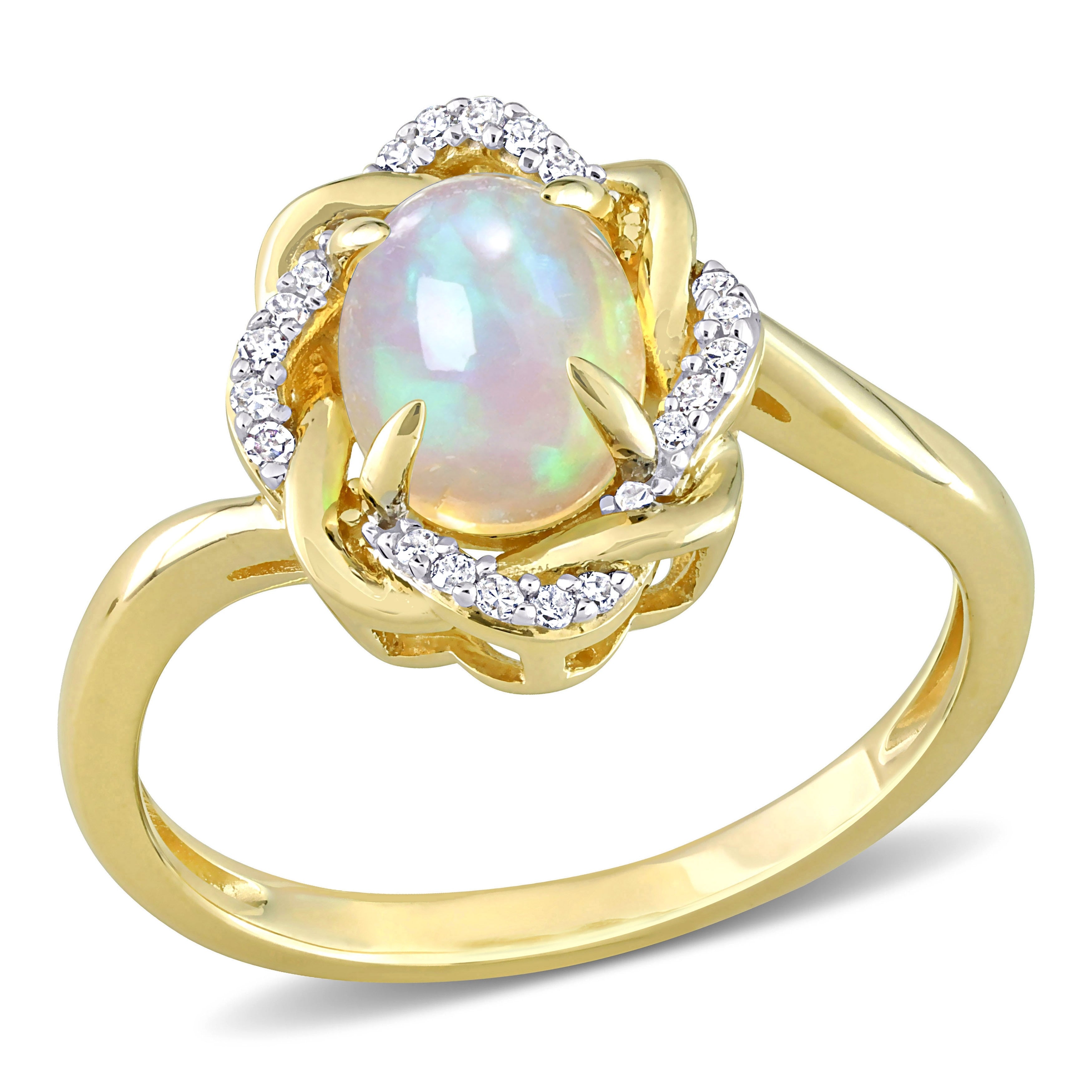 Miadora 1/10ct TDW Diamond and Ethiopian Opal-Blue Fashion Ring 10K Yellow Gold