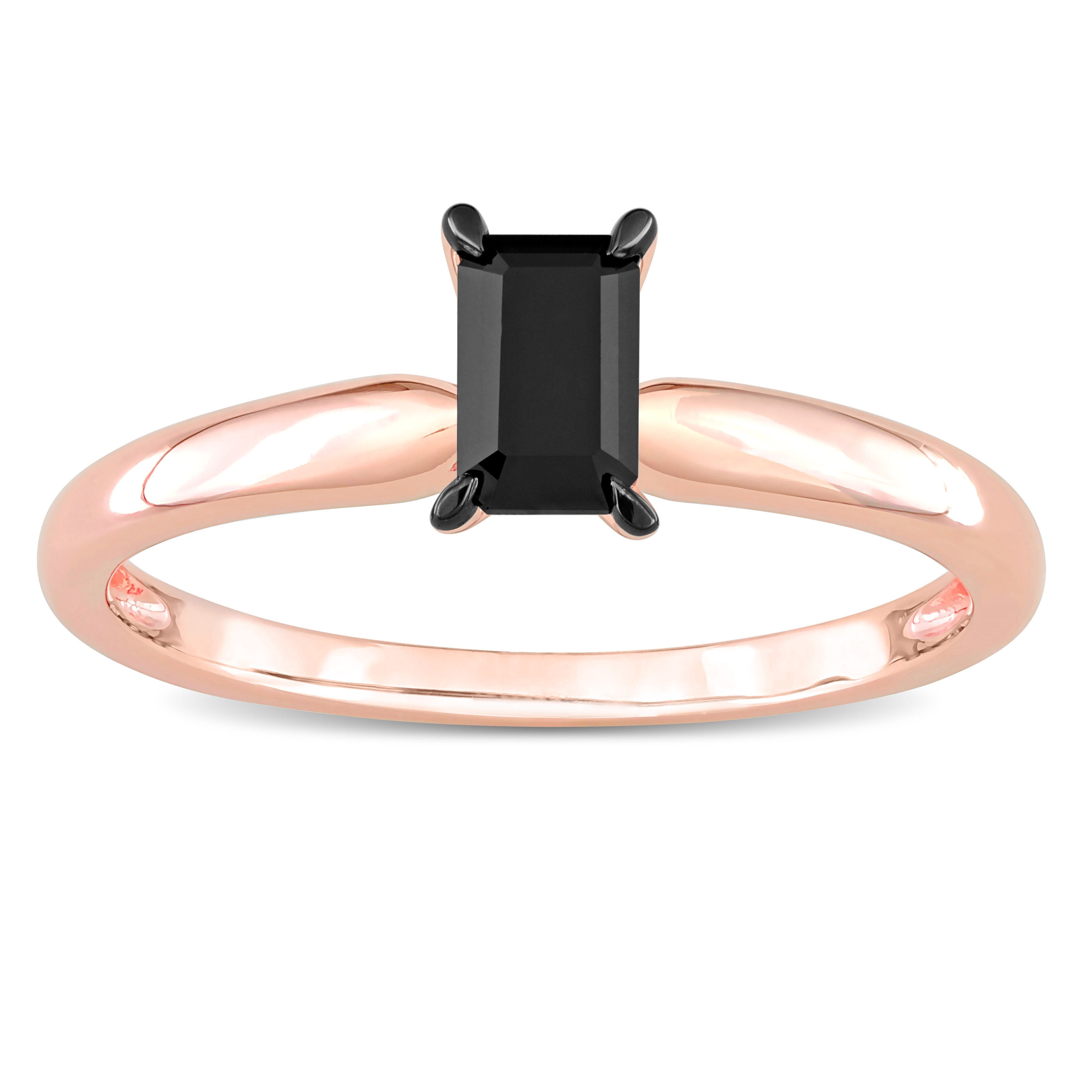 Miadora 1/2ct TDW Emerald-cut Black Diamond Solitaire Engagement Ring in 14k Rose Gold