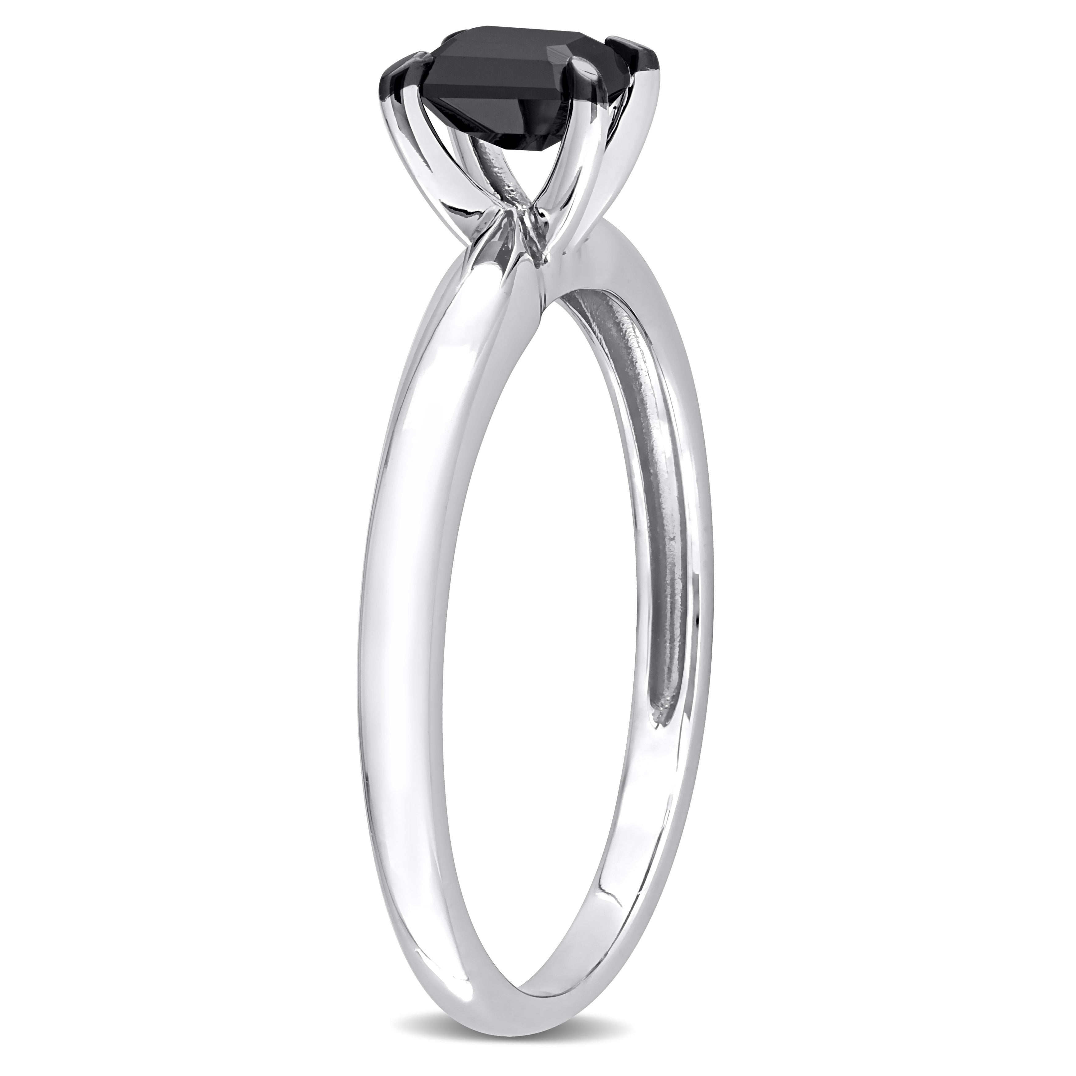 Miadora 1/2ct TDW Emerald-cut Black Diamond Solitaire Engagement Ring in 14k White Gold