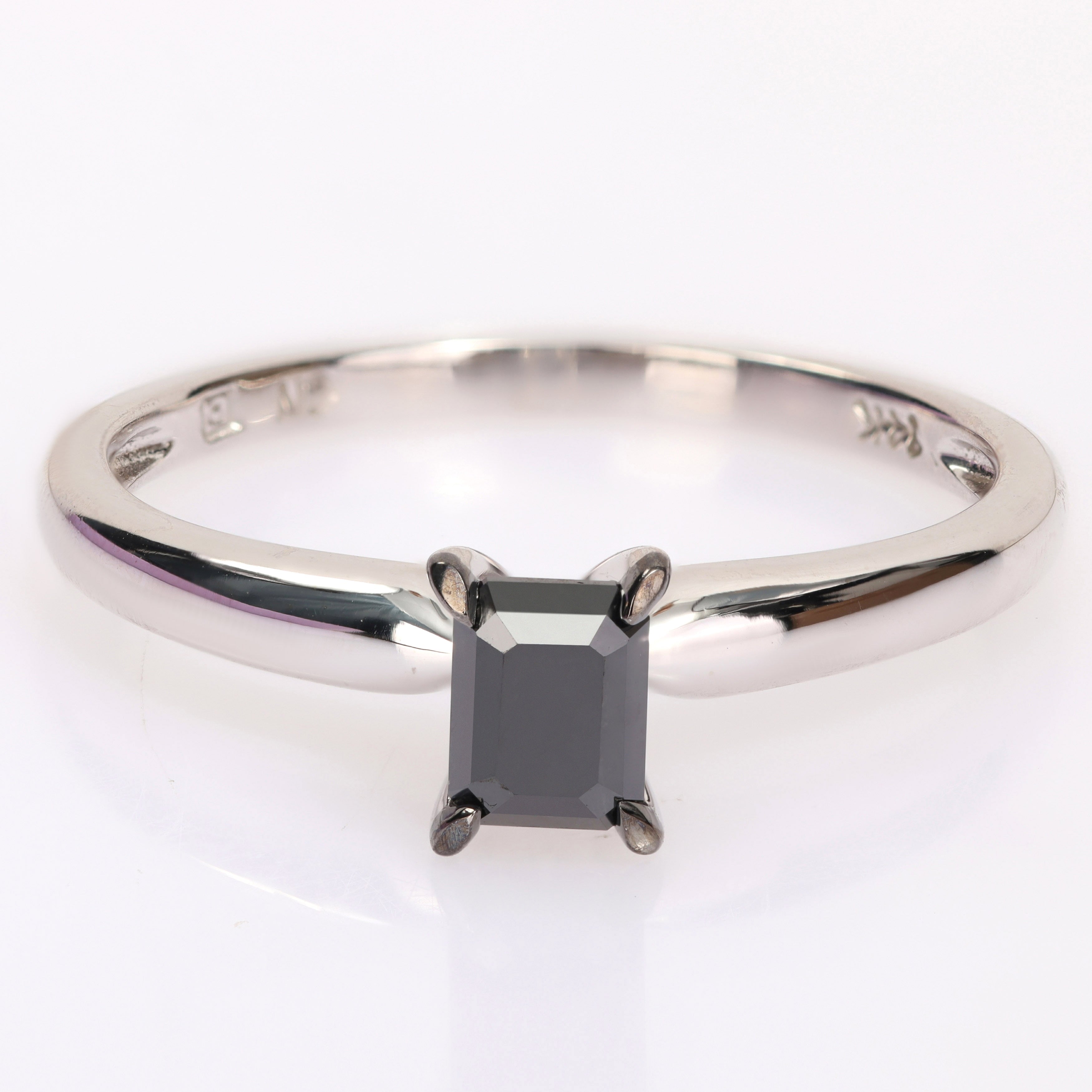 Miadora 1/2ct TDW Emerald-cut Black Diamond Solitaire Engagement Ring in 14k White Gold
