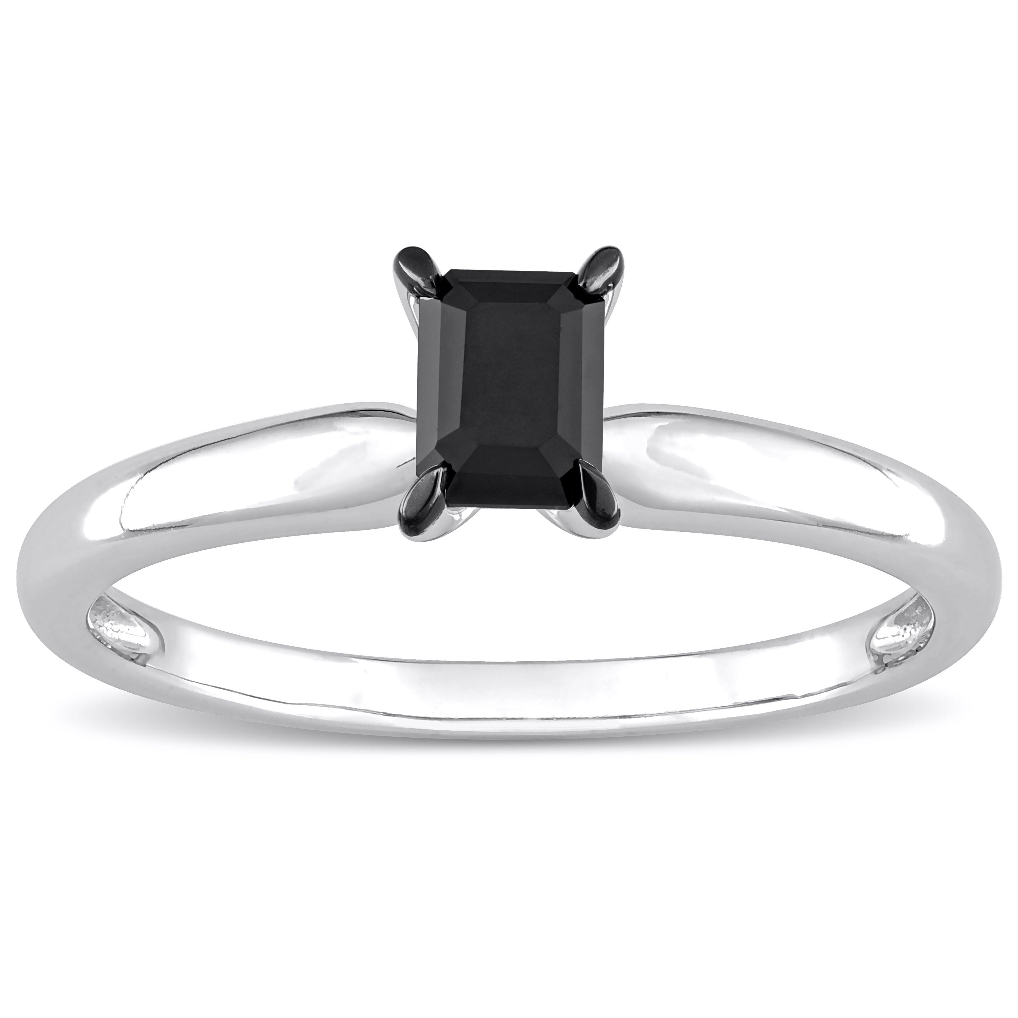Miadora 1/2ct TDW Emerald-cut Black Diamond Solitaire Engagement Ring in 14k White Gold