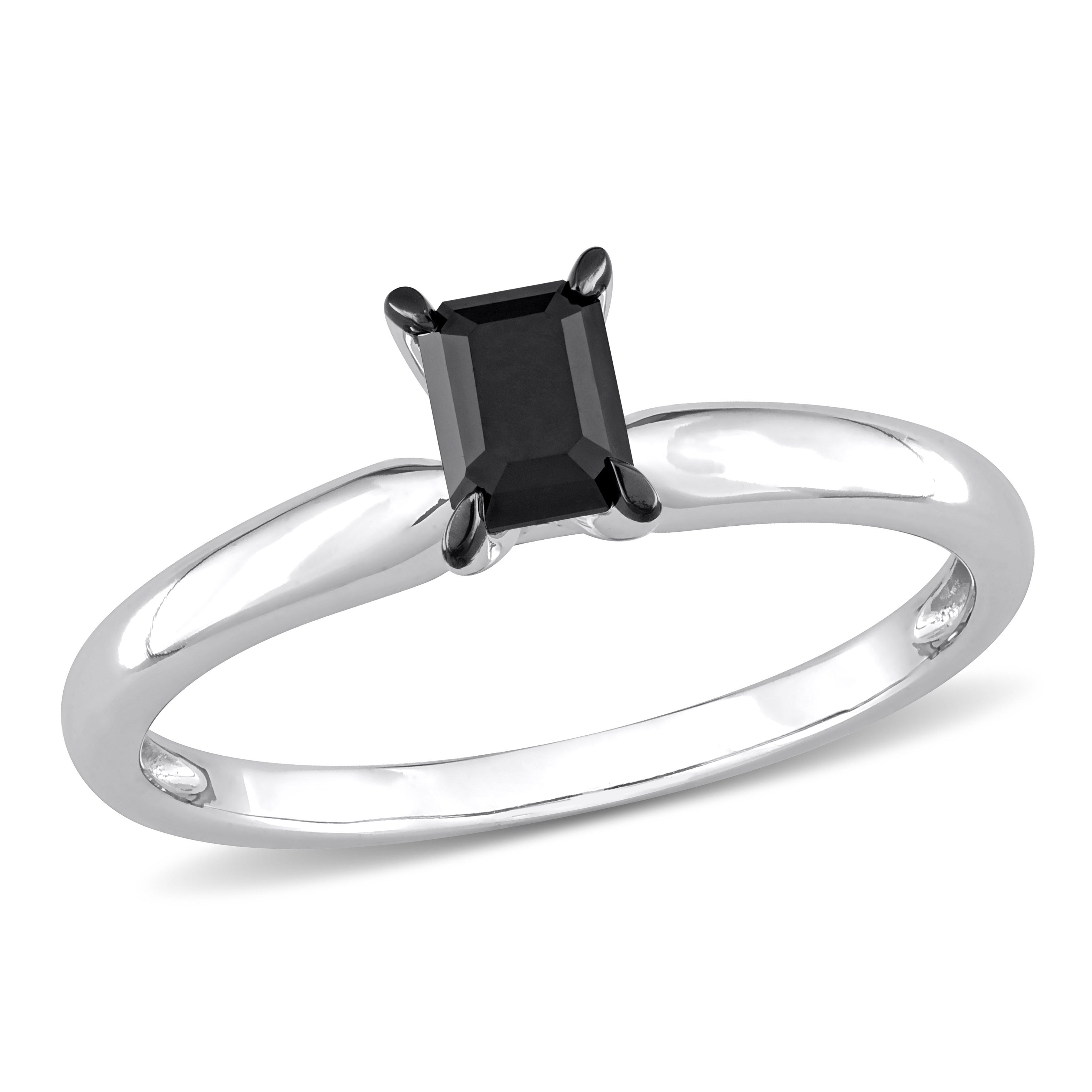 Miadora 1/2ct TDW Emerald-cut Black Diamond Solitaire Engagement Ring in 14k White Gold