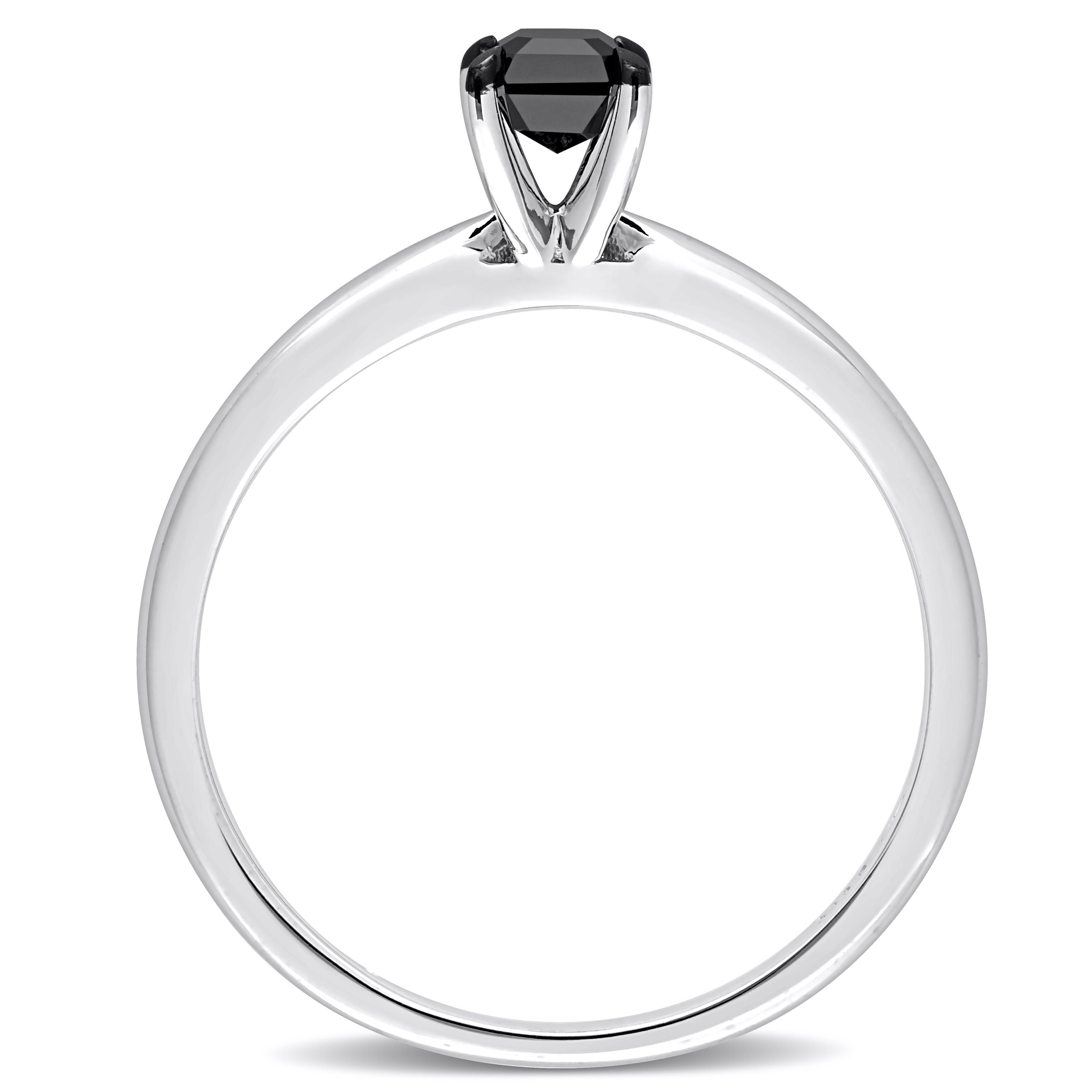 Miadora 1/2ct TDW Emerald-cut Black Diamond Solitaire Engagement Ring in 14k White Gold