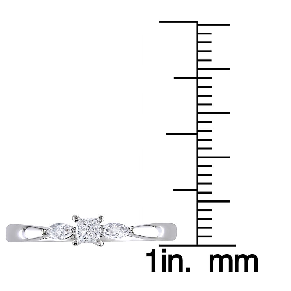 Miadora 10k White Gold 1/4ct TDW Princess and Marquise-Cut 3-Stone Engagement Ring