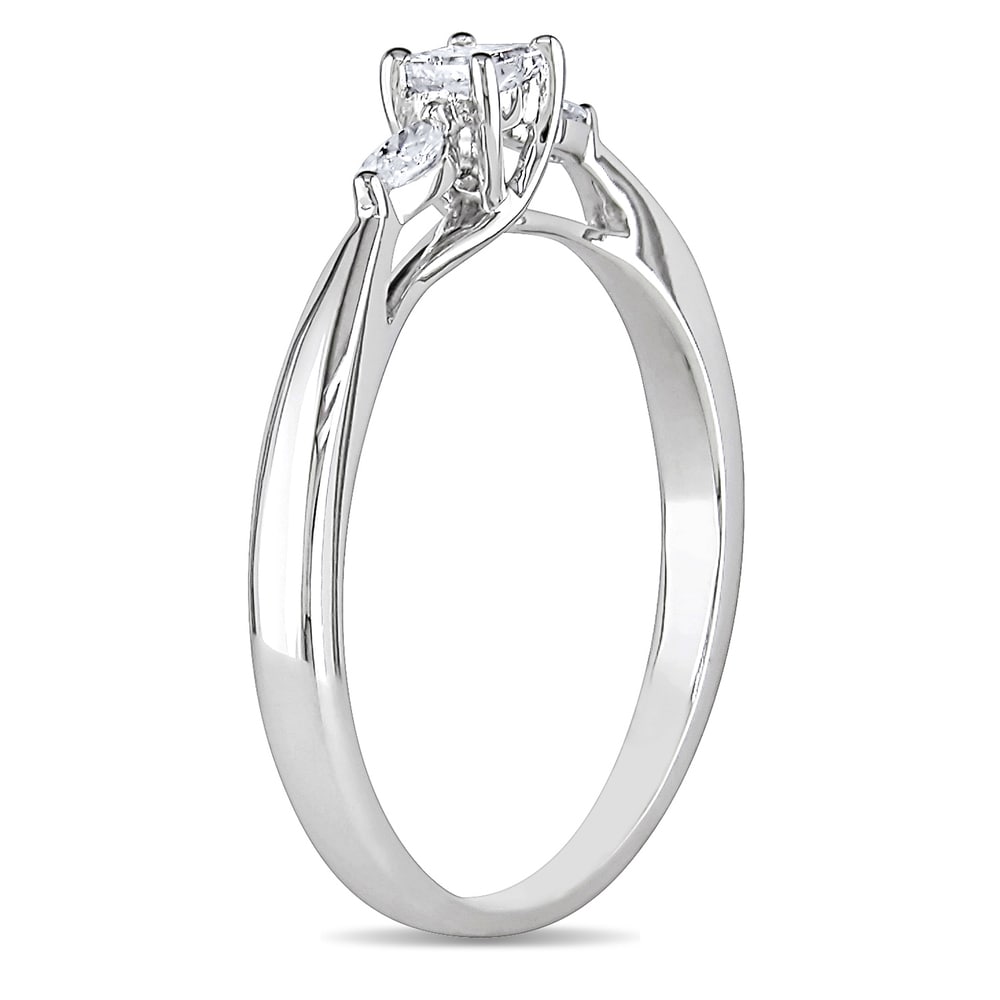 Miadora 10k White Gold 1/4ct TDW Princess and Marquise-Cut 3-Stone Engagement Ring