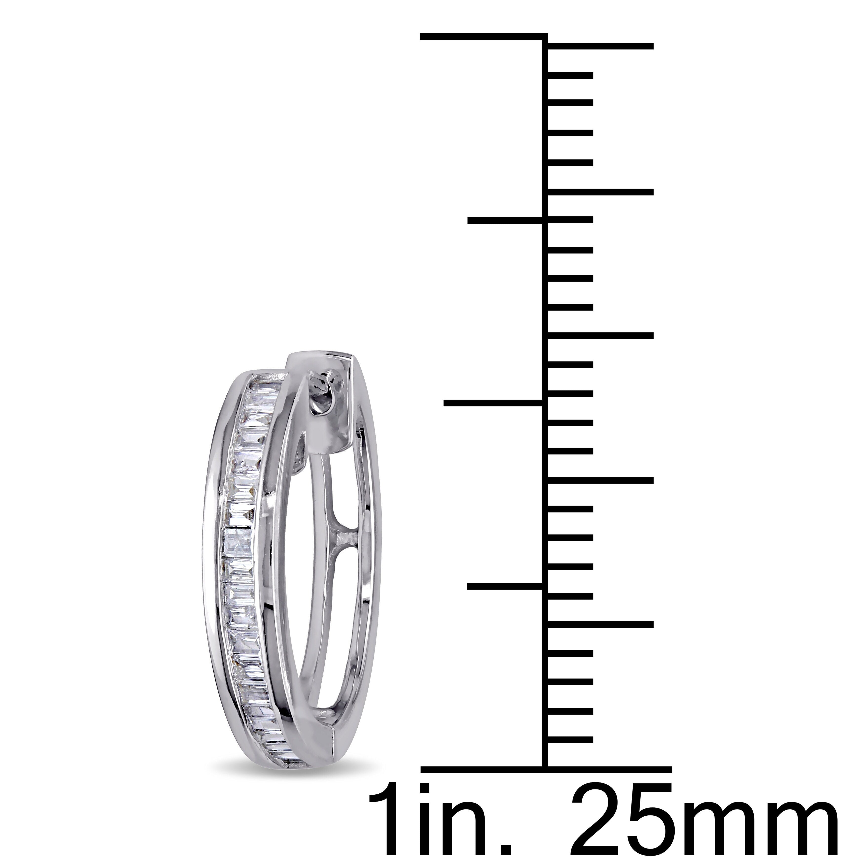 Miadora 1/4ct TDW Baguette-cut Diamond Hoop Earrings in Sterling Silver