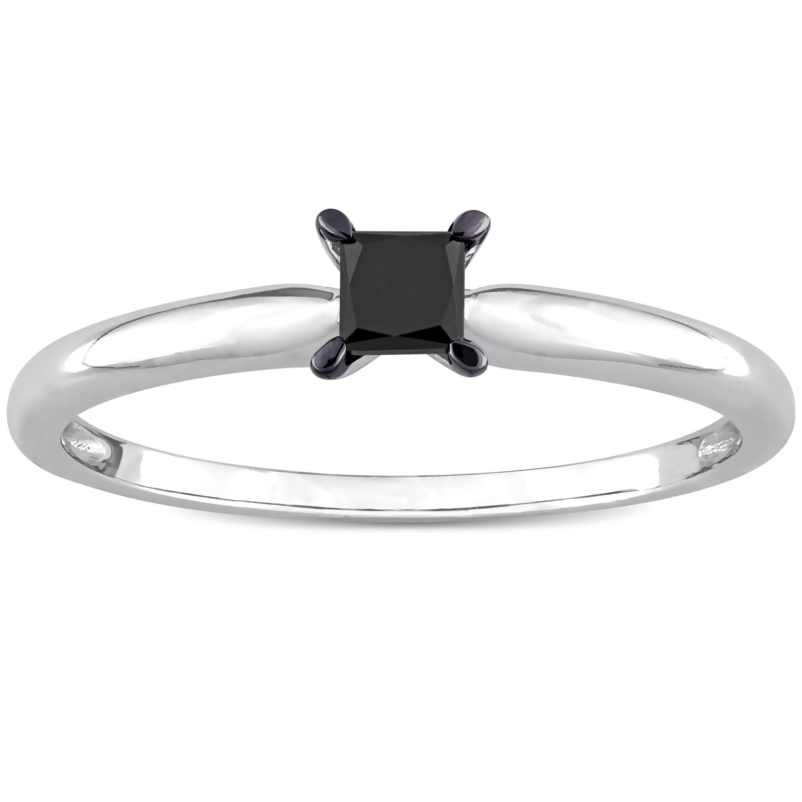 Miadora 1/4ct TDW Princess-cut Black Diamond Solitaire Engagement Ring in 14k White Gold