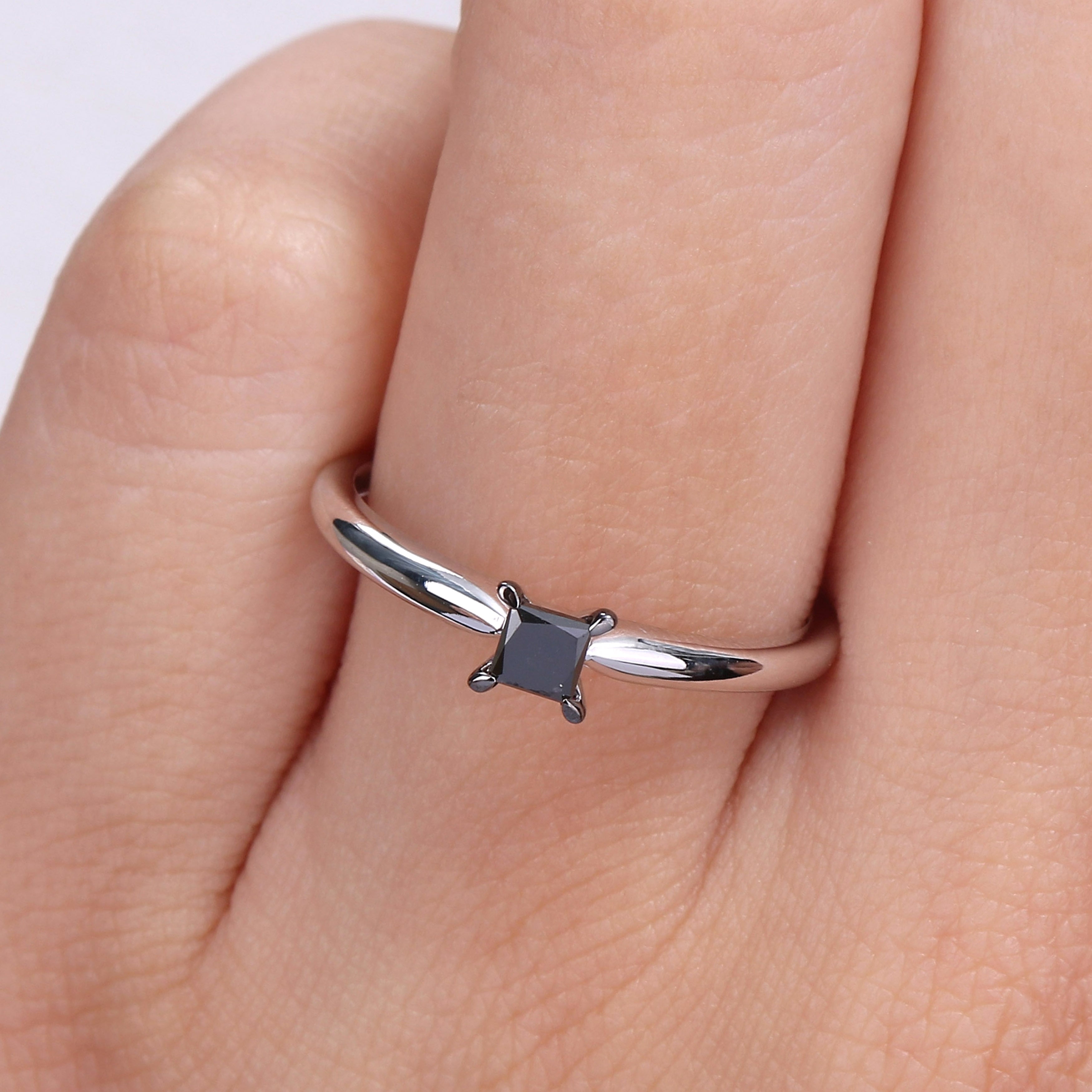 Miadora 1/4ct TDW Princess-cut Black Diamond Solitaire Engagement Ring in 14k White Gold