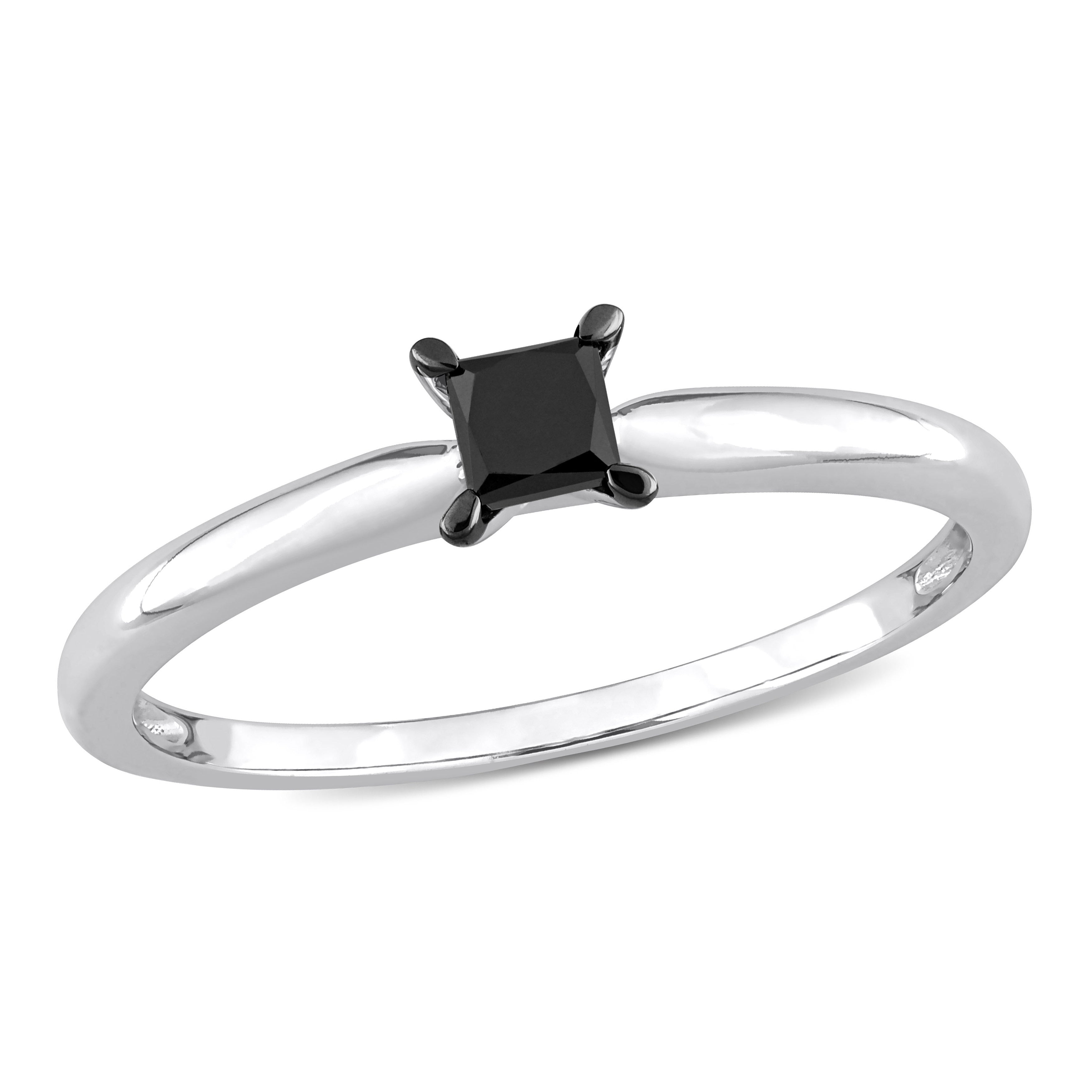 Miadora 1/4ct TDW Princess-cut Black Diamond Solitaire Engagement Ring in 14k White Gold