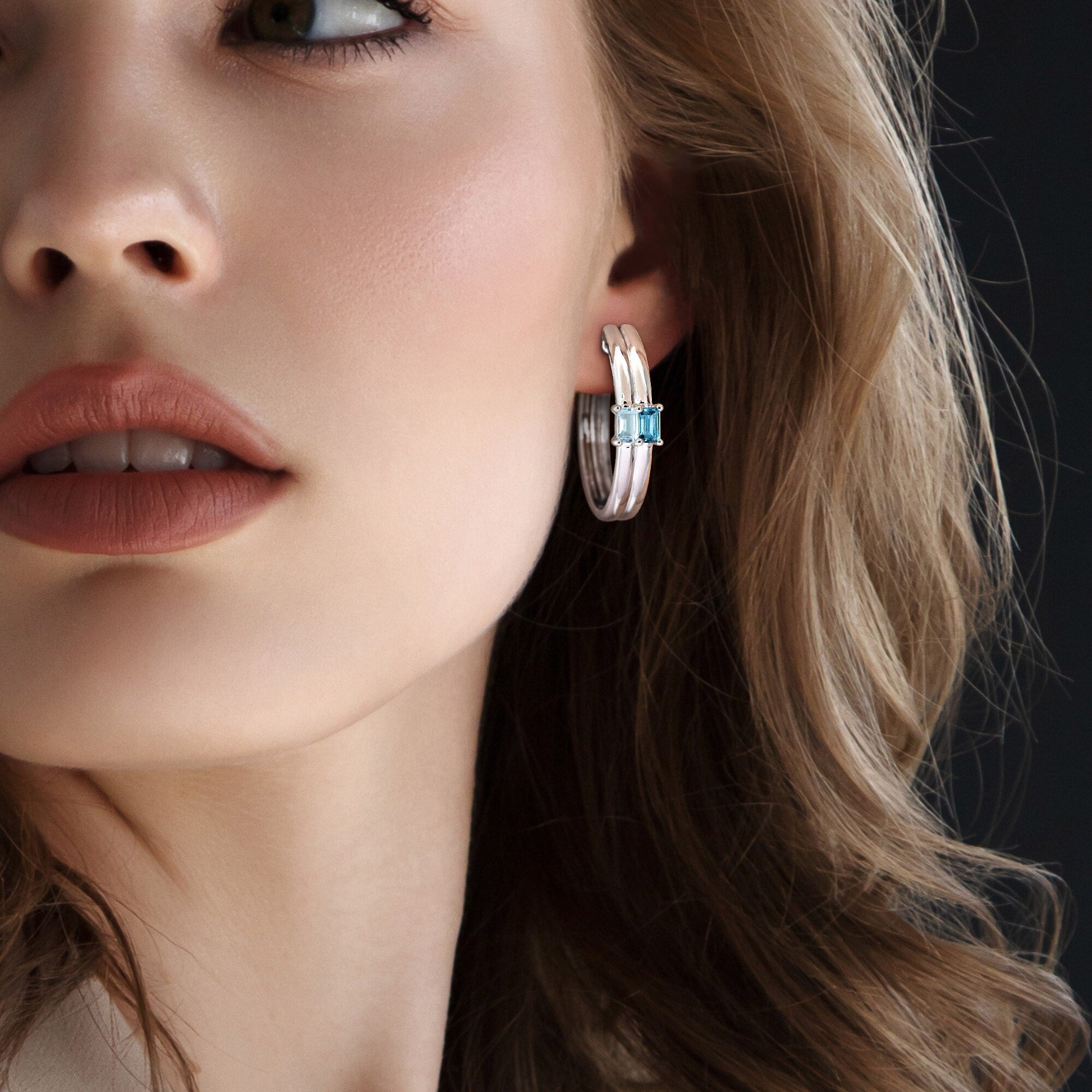 Miadora 1 5/8ct TGW London and Sky Blue Topaz Hoop Earrings Sterling Silver