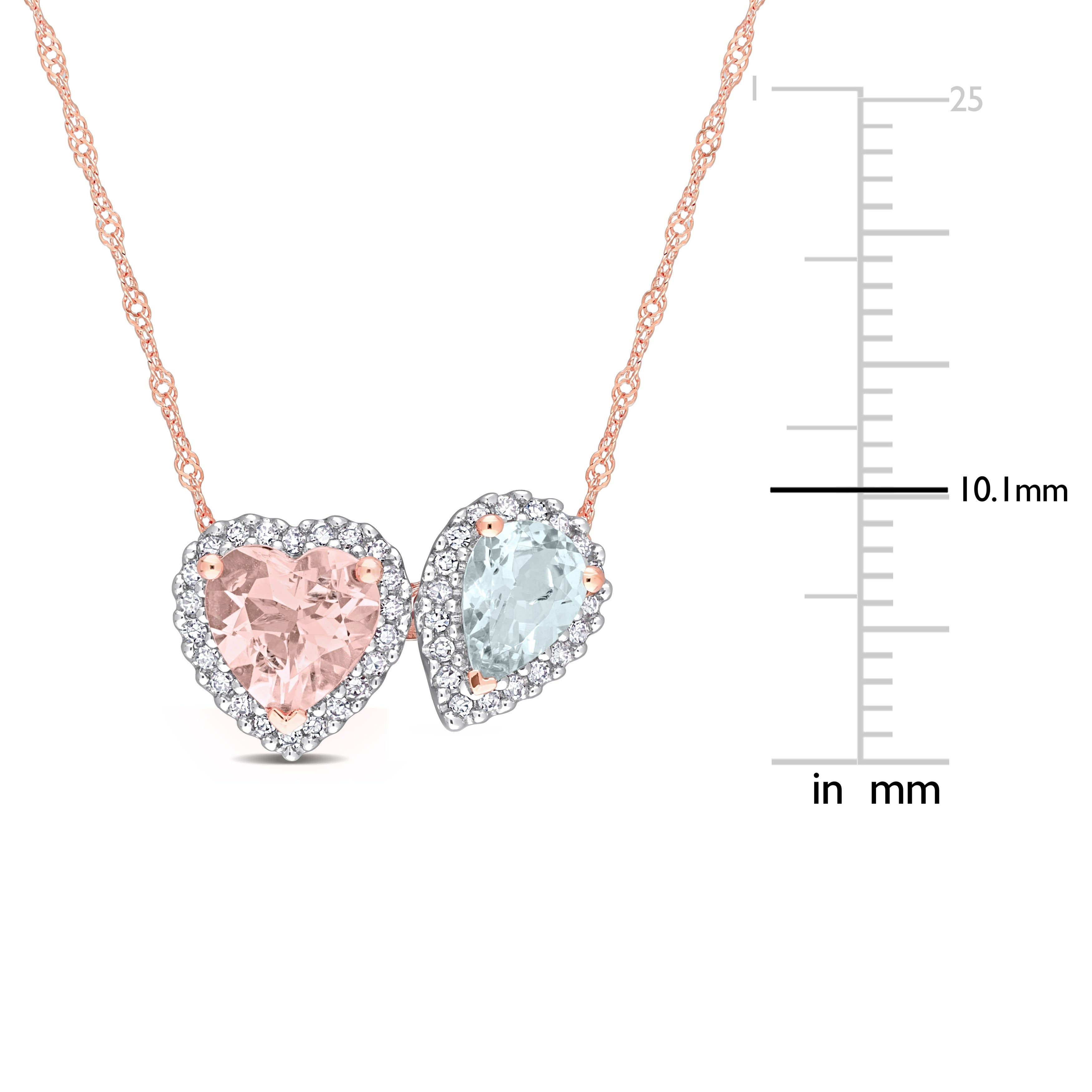 Miadora 1/5 CT Diamond TW And Morganite Aquamarine Fashion Pendant With Chain 14k Pink Gold