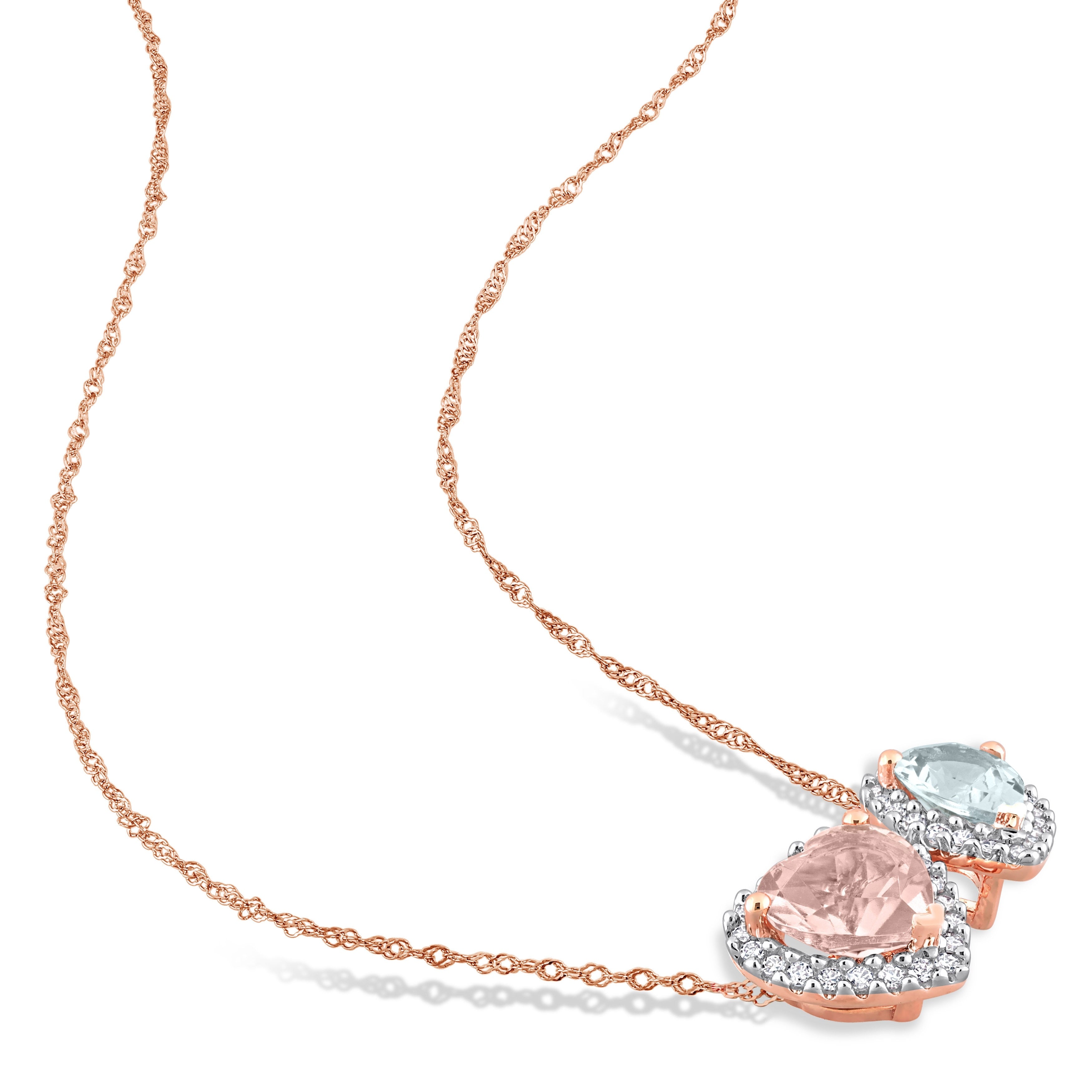 Miadora 1/5 CT Diamond TW And Morganite Aquamarine Fashion Pendant With Chain 14k Pink Gold