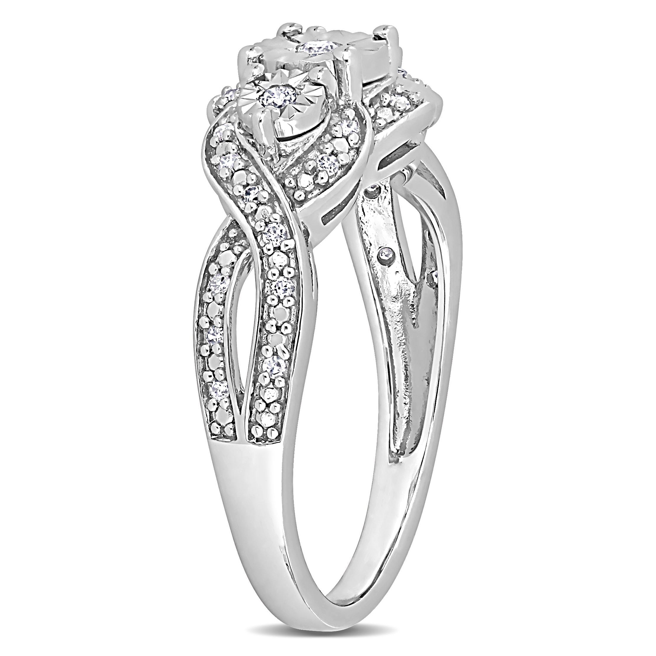 Miadora 1/5ct TDW Diamond 3-Stone Halo Infinity Crossover Engagement Ring in Sterling Silver