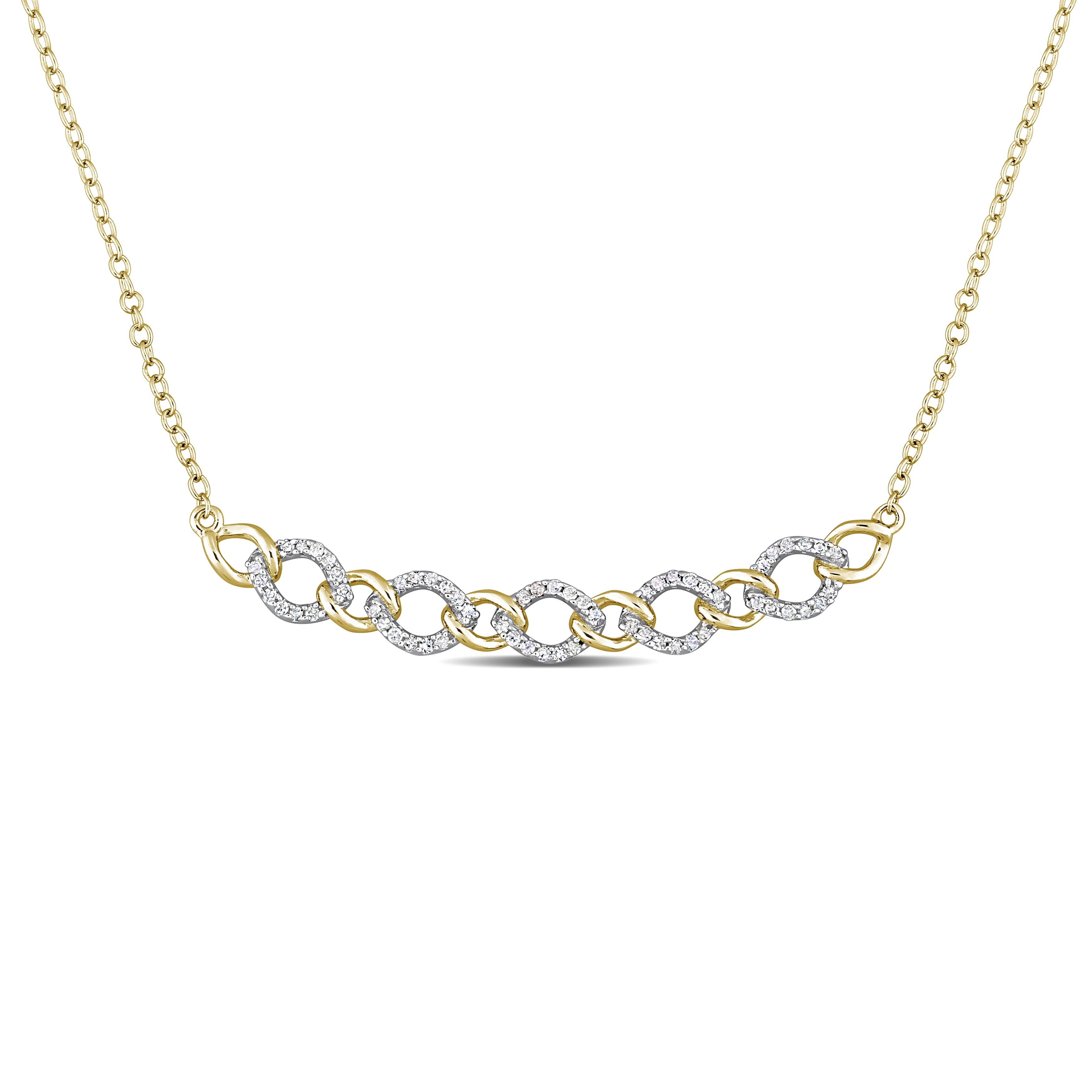 Miadora 1/5ct TDW Diamond Oval Link Necklace in Yellow Plated Sterling Silver