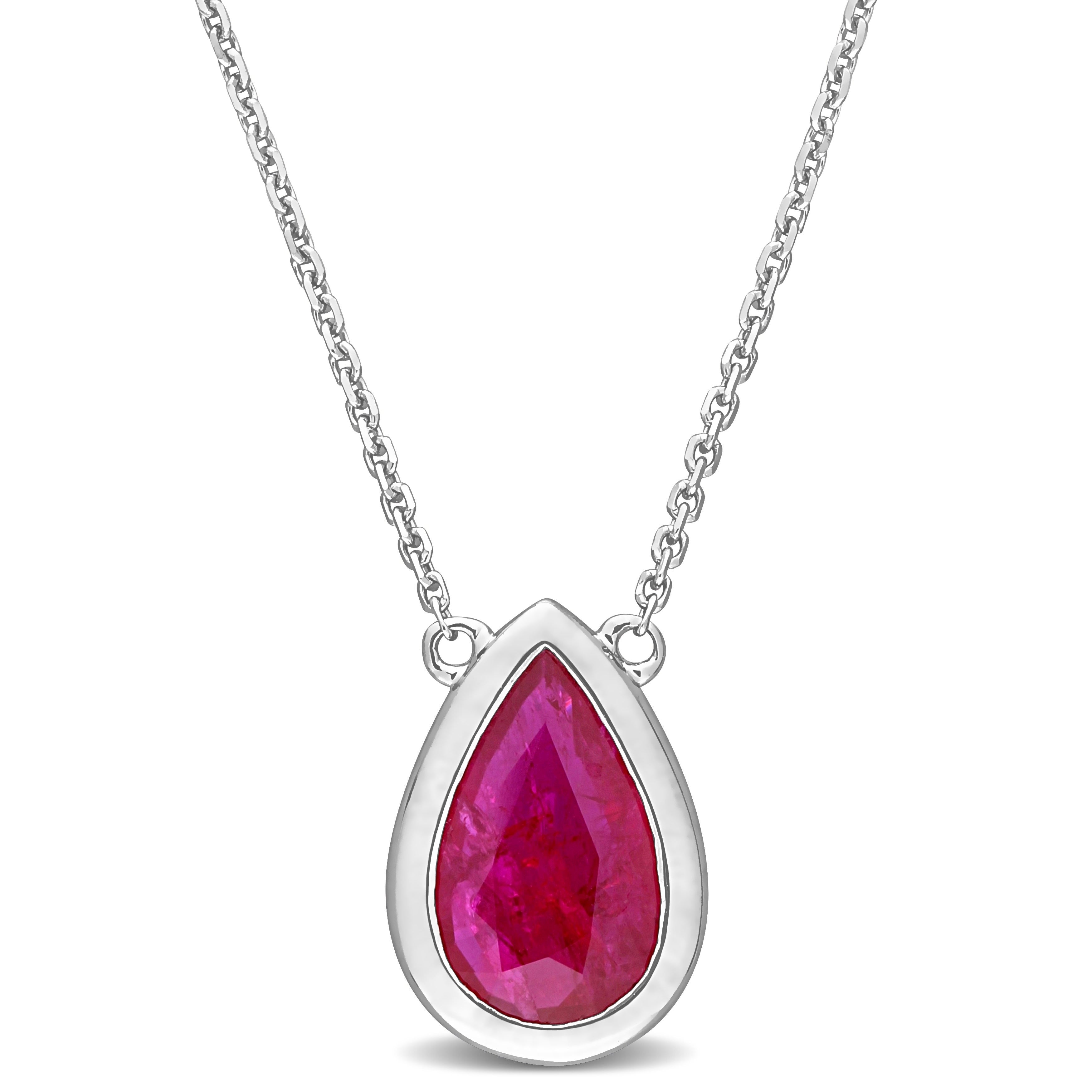 Miadora 1-7/8ct Ruby Halo Pear Pendant with Chain in 14k White Gold