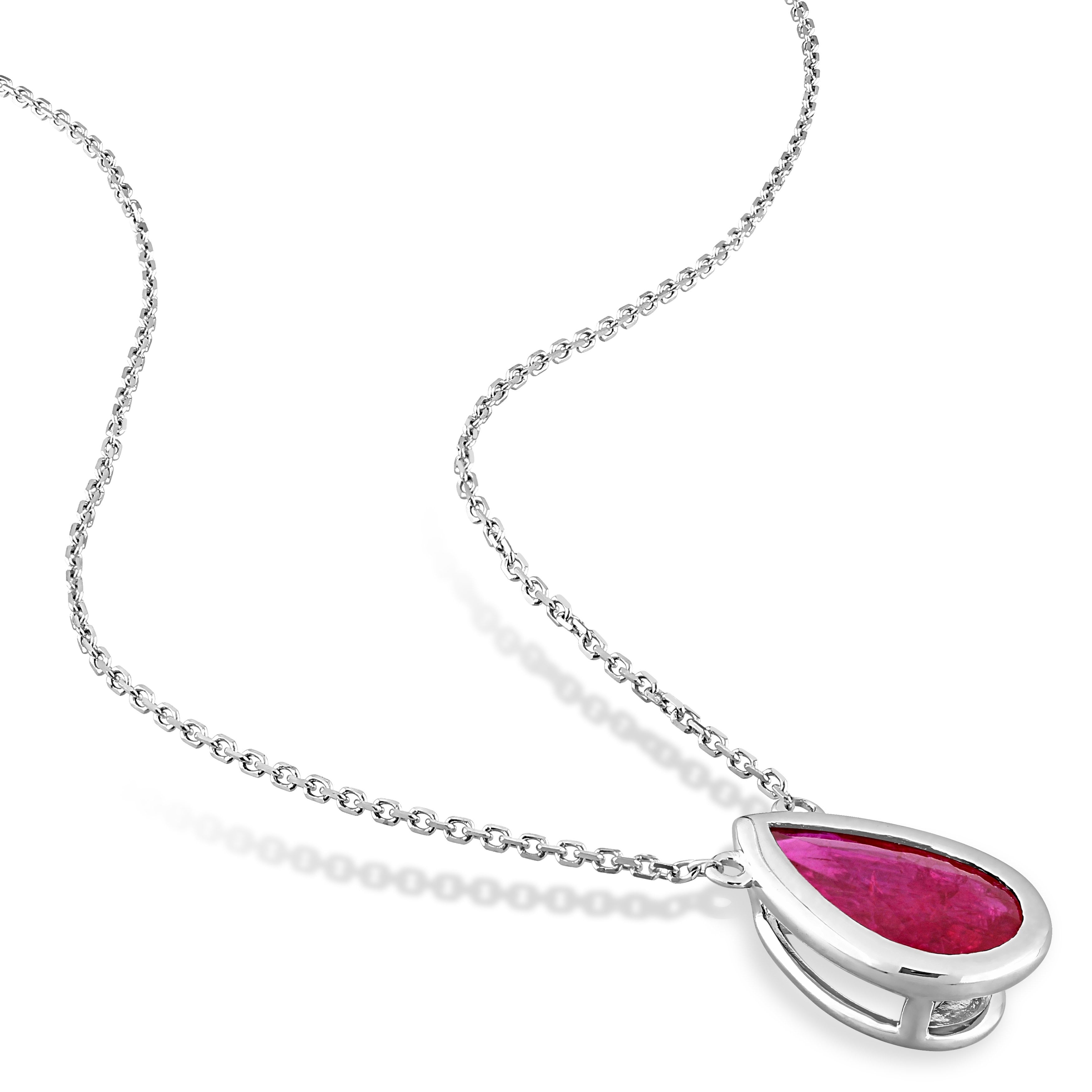 Miadora 1-7/8ct Ruby Halo Pear Pendant with Chain in 14k White Gold