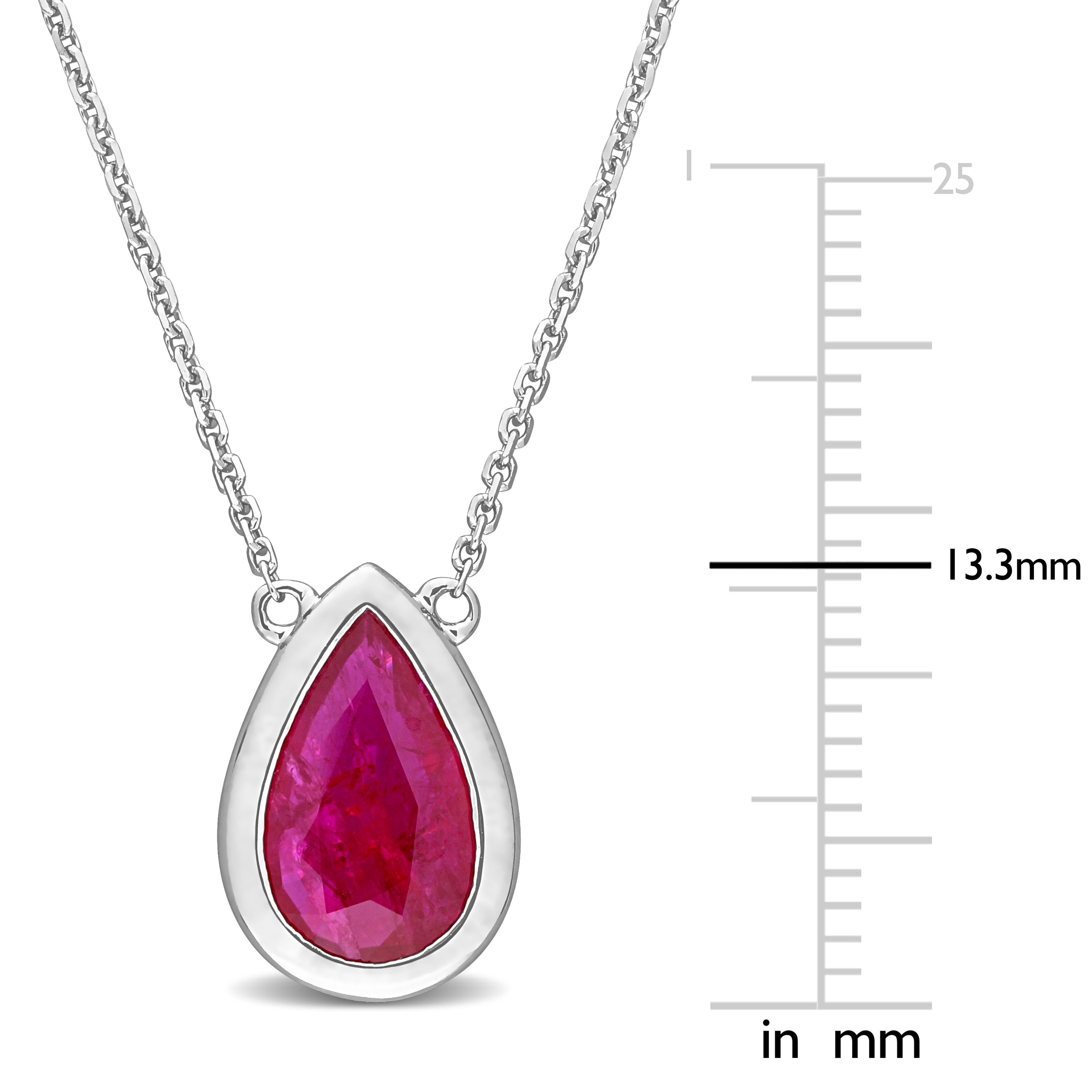 Miadora 1-7/8ct Ruby Halo Pear Pendant with Chain in 14k White Gold