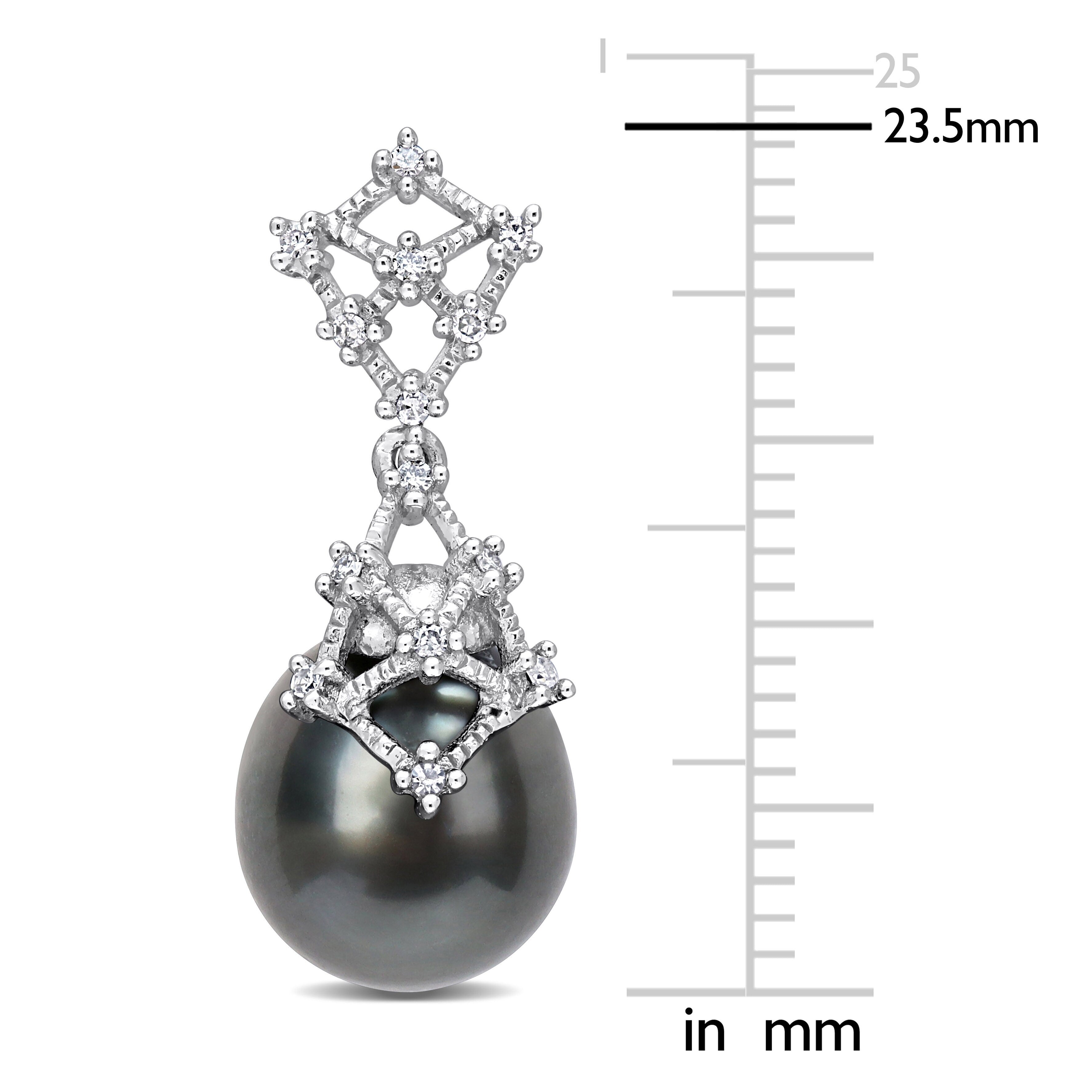 Miadora 1/7 CT Diamond and Black Tahitian Cultured Pearl Earrings 14k White Gold