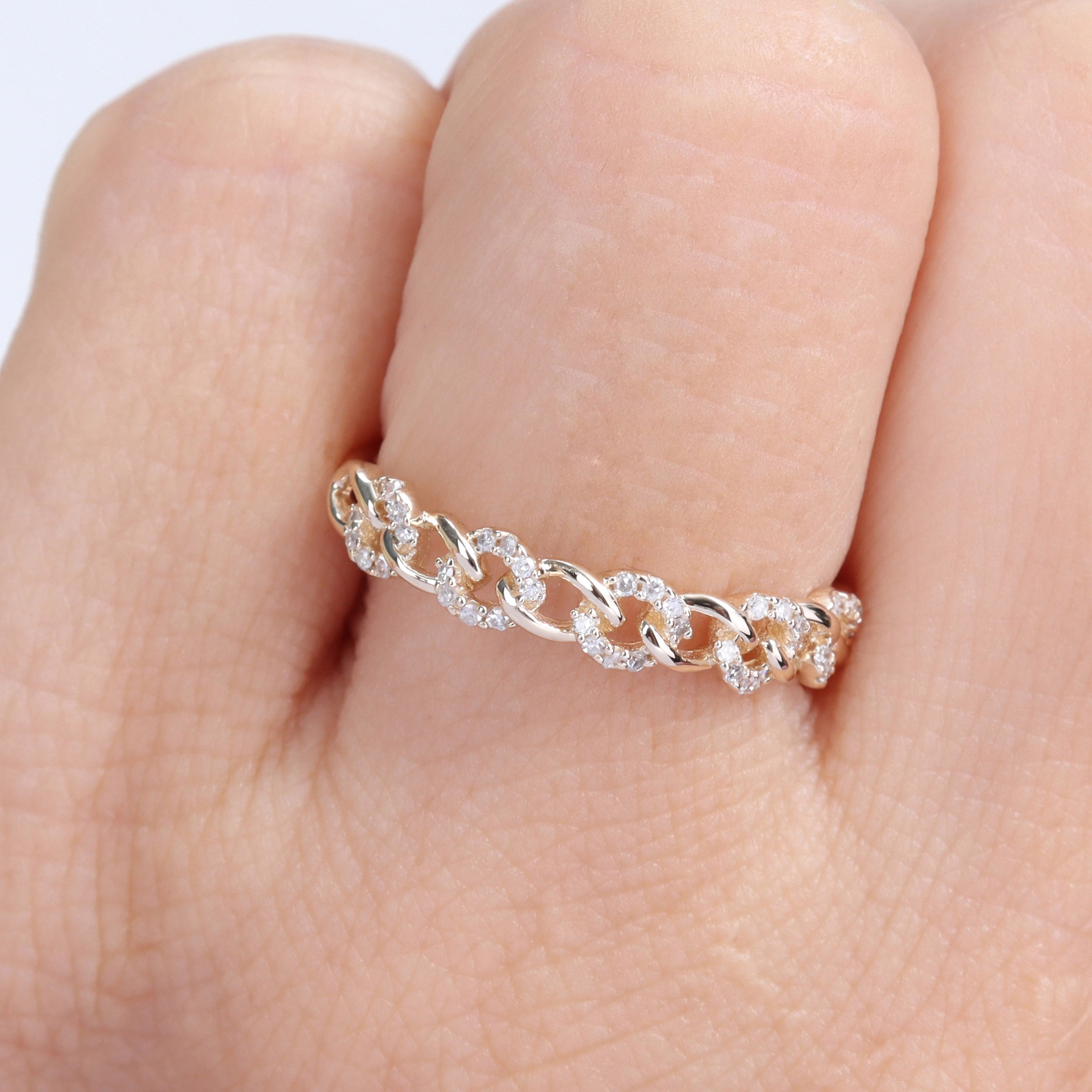 Miadora 1/8ct TDW Diamond Stackable Link Ring in 14k Yellow Gold