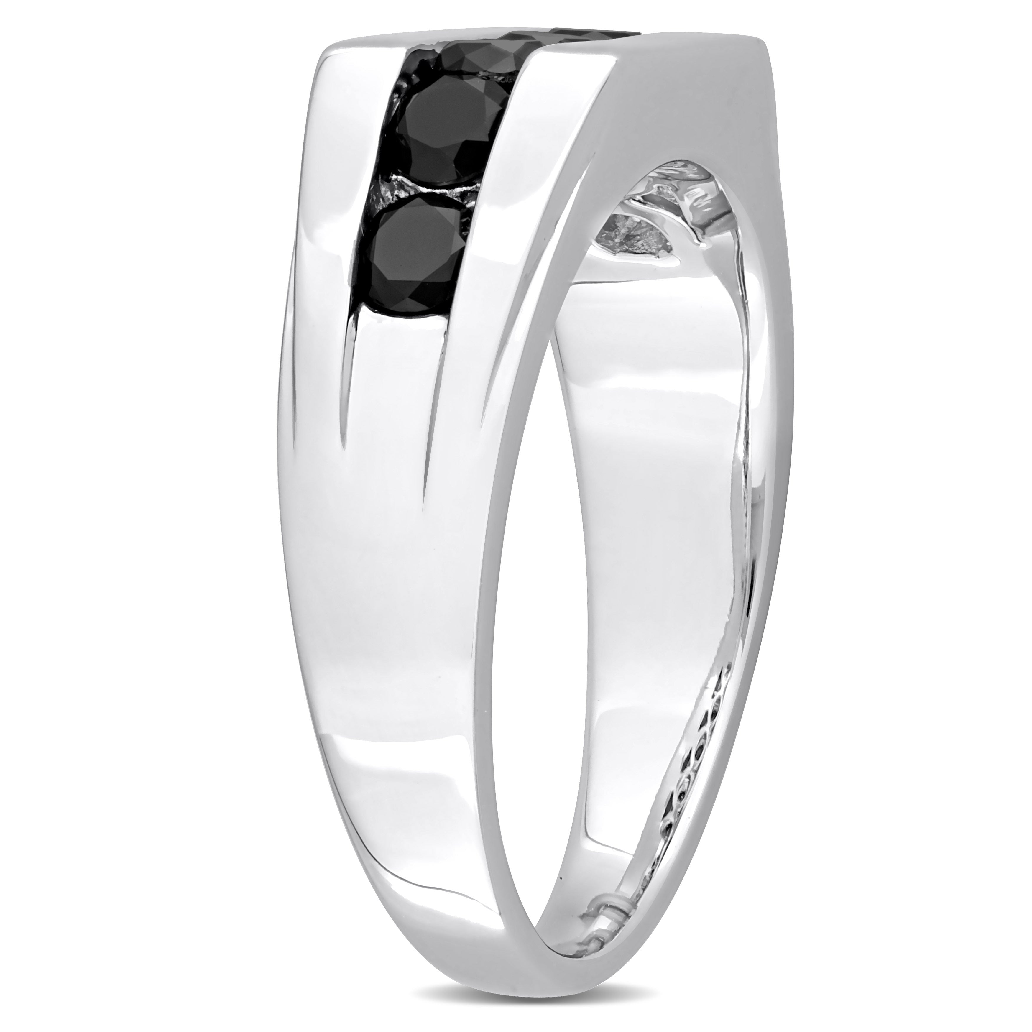 Miadora 1 CT TW Black Diamond Channel Set Mens Ring in Sterling Silver