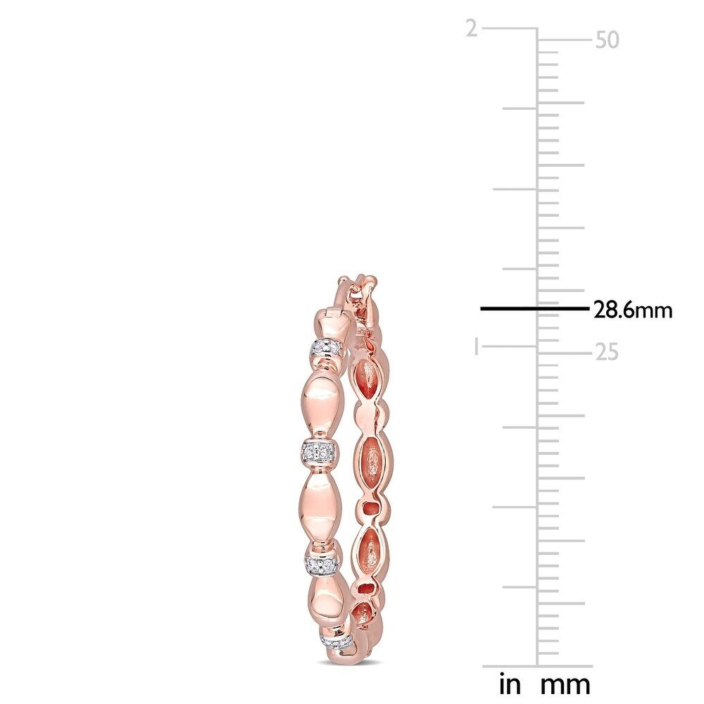 Miadora 10k Rose Gold 1/10ct TDW Diamond Quilted Hoop Earrings