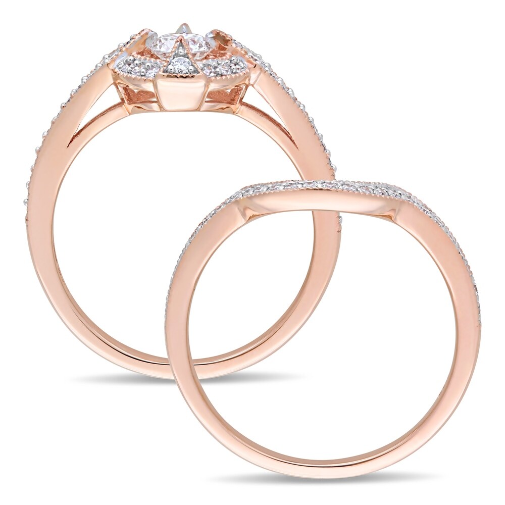 Miadora 10k Rose Gold 3/4ct TDW Diamond Halo Vintage Wedding Ring Set