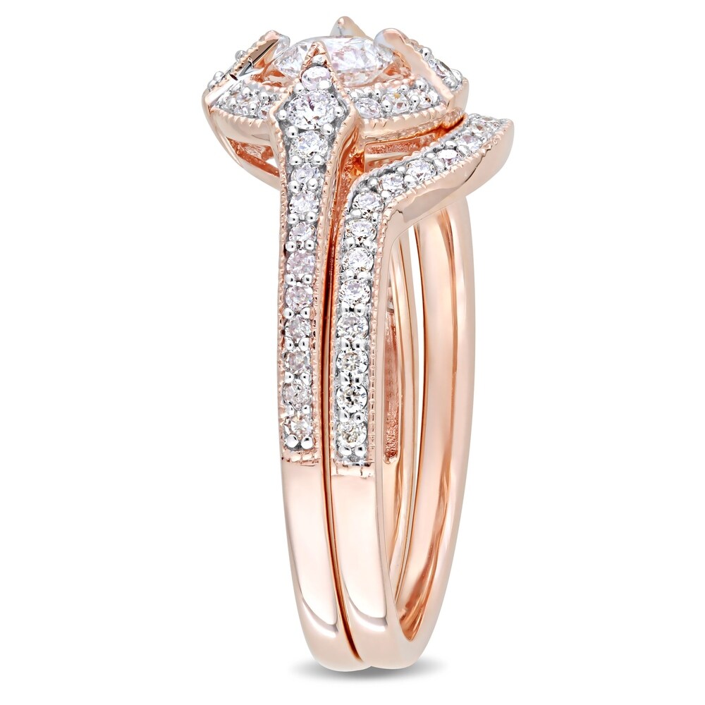 Miadora 10k Rose Gold 3/4ct TDW Diamond Halo Vintage Wedding Ring Set