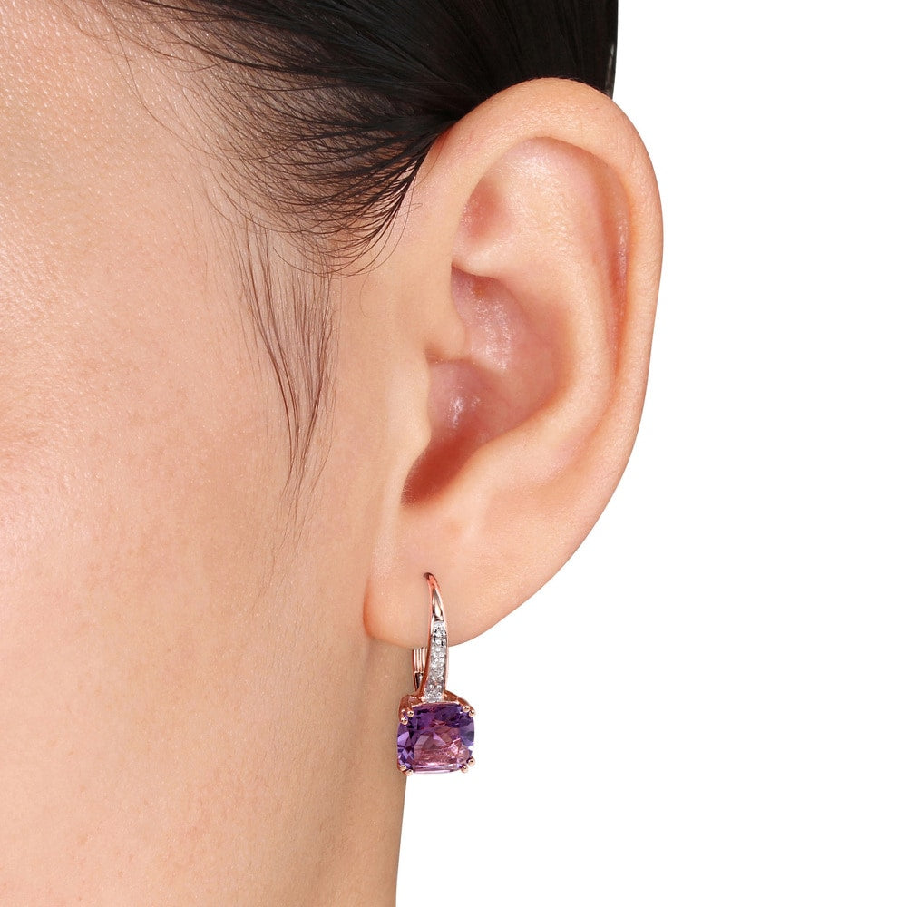 Miadora 10k Rose Gold Amethyst and Diamond Accent Dangle Earrings