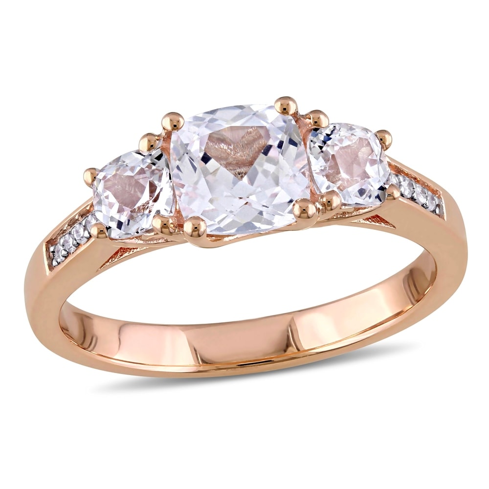 Miadora 10k Rose Gold Created White Sapphire and Diamond Accent 3-Stone Engagement Ring