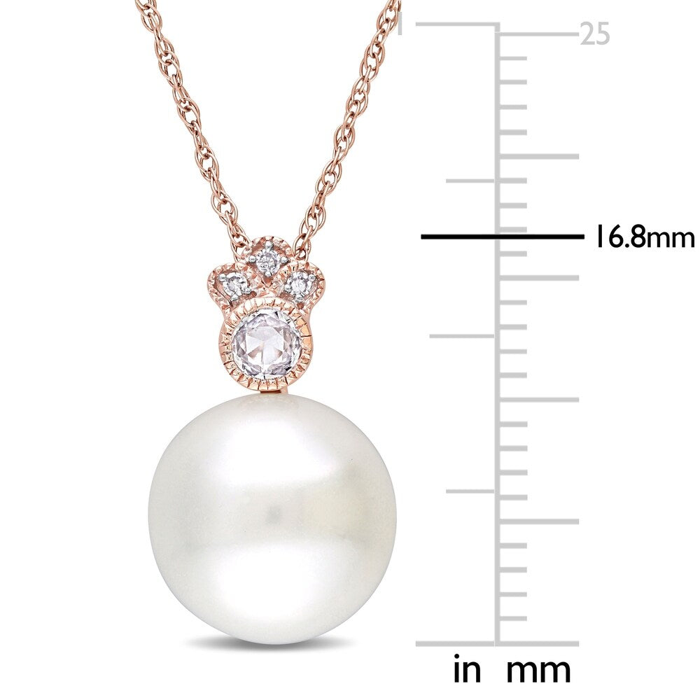 Miadora 10k Rose Gold Cultured FW Pearl, White Sapphire & 1/10ct TDW Diamond Necklace (9.5-10 MM)