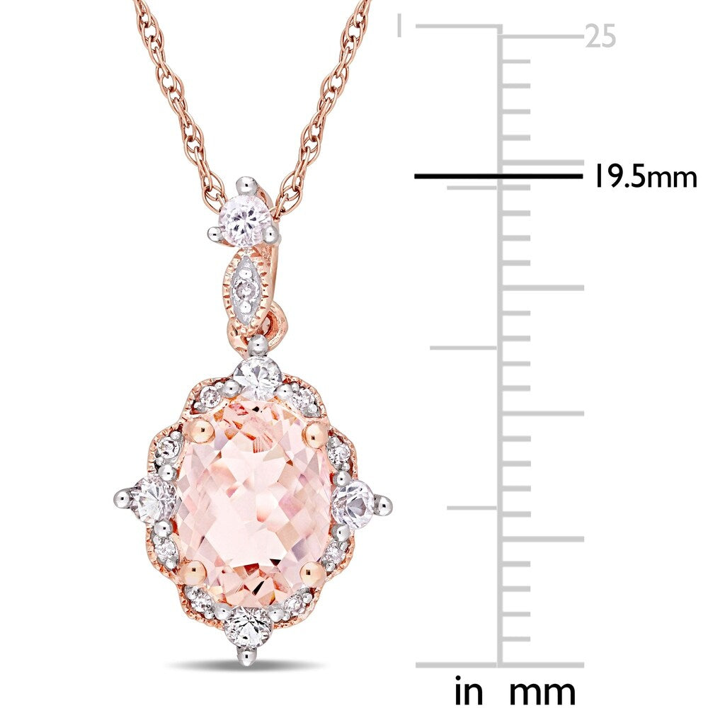 Miadora 10k Rose Gold Morganite White Sapphire Diamond Vintage Halo Necklace