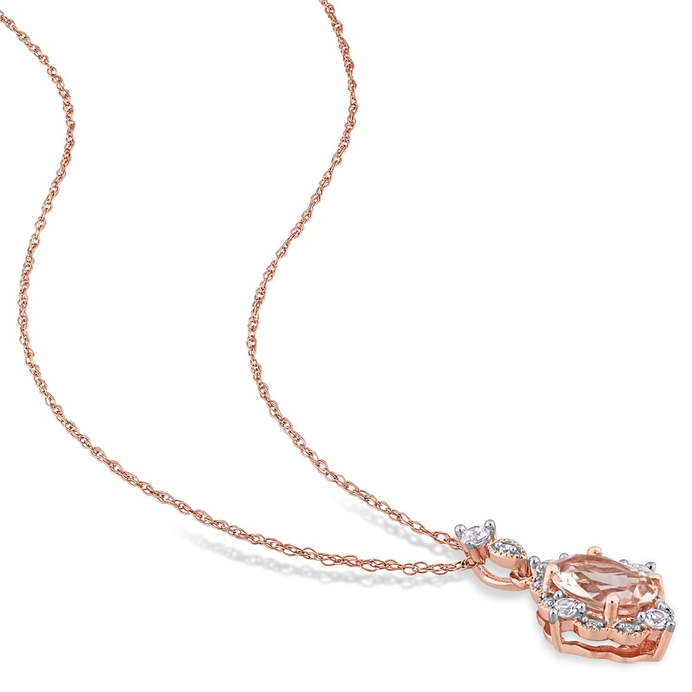 Miadora 10k Rose Gold Morganite White Sapphire Diamond Vintage Halo Necklace
