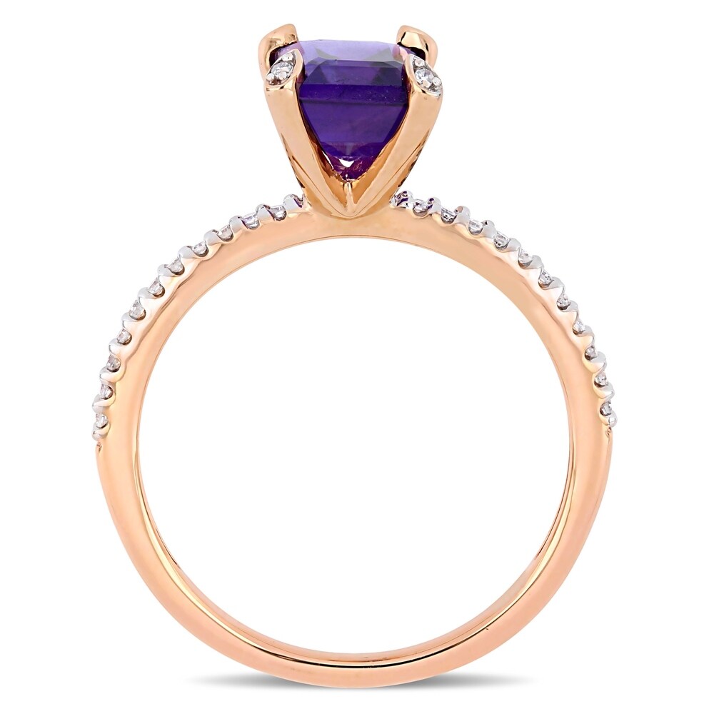 Miadora 10k Rose Gold Octagon-Cut African-Amethyst and 1/10ct TDW Diamond Solitaire Ring