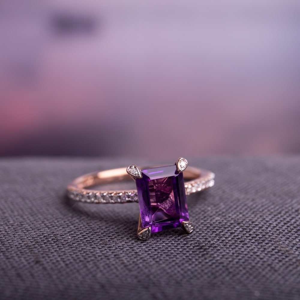 Miadora 10k Rose Gold Octagon-Cut African-Amethyst and 1/10ct TDW Diamond Solitaire Ring