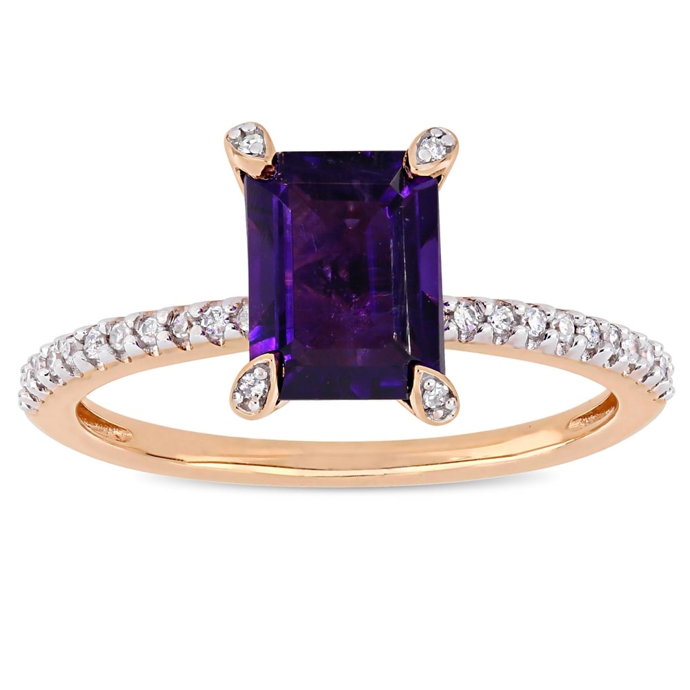 Miadora 10k Rose Gold Octagon-Cut African-Amethyst and 1/10ct TDW Diamond Solitaire Ring