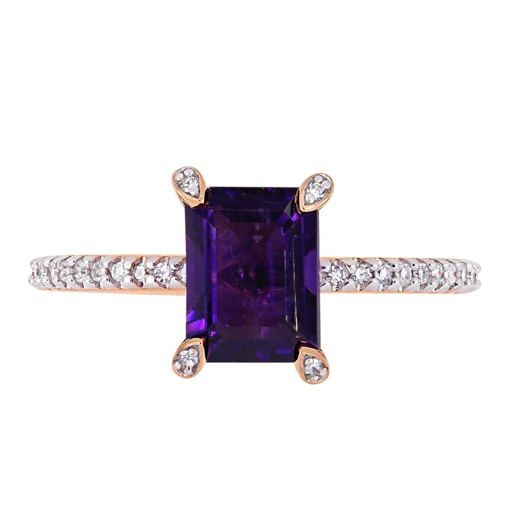 Miadora 10k Rose Gold Octagon-Cut African-Amethyst and 1/10ct TDW Diamond Solitaire Ring