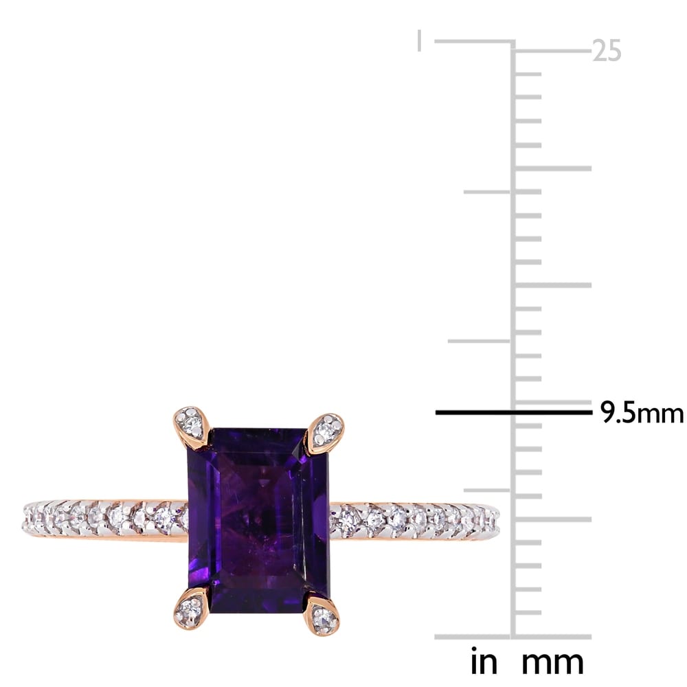 Miadora 10k Rose Gold Octagon-Cut African-Amethyst and 1/10ct TDW Diamond Solitaire Ring